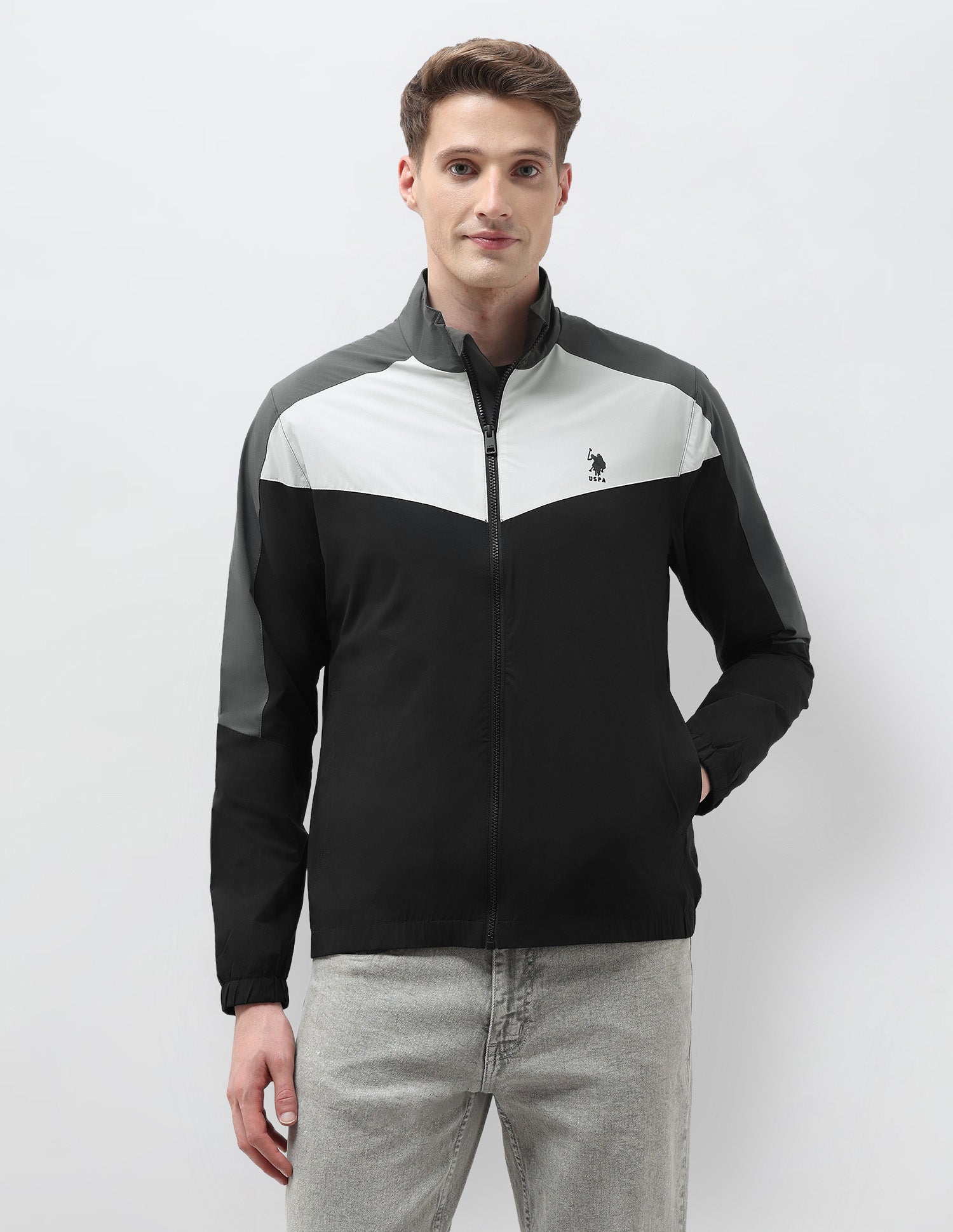 Colour Blocked Windcheater Jacket Black - U.S. POLO ASSN. | Large