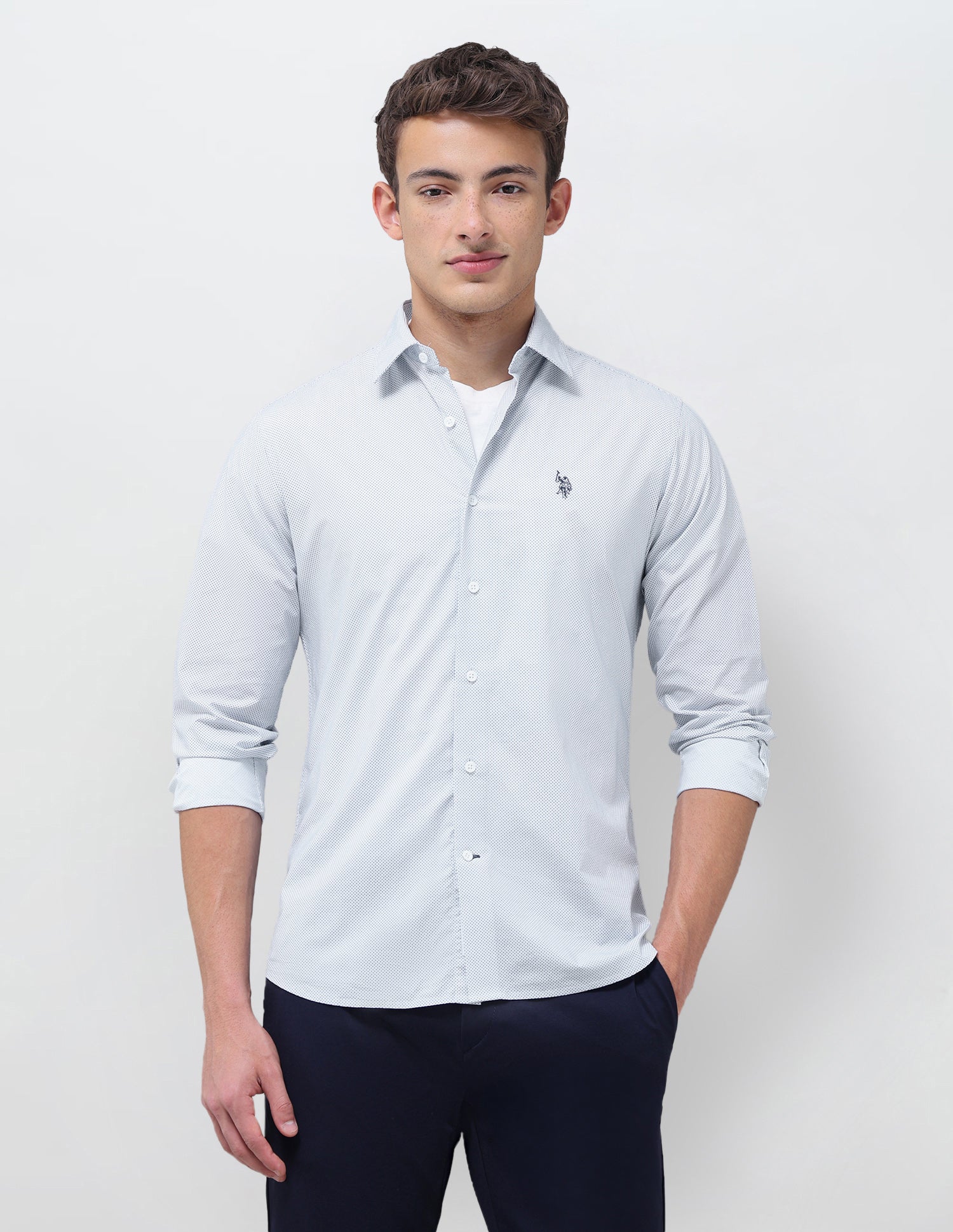 Geometric Printed Regular Fit Shirt Blue - U.S. Polo Assn. India | Large
