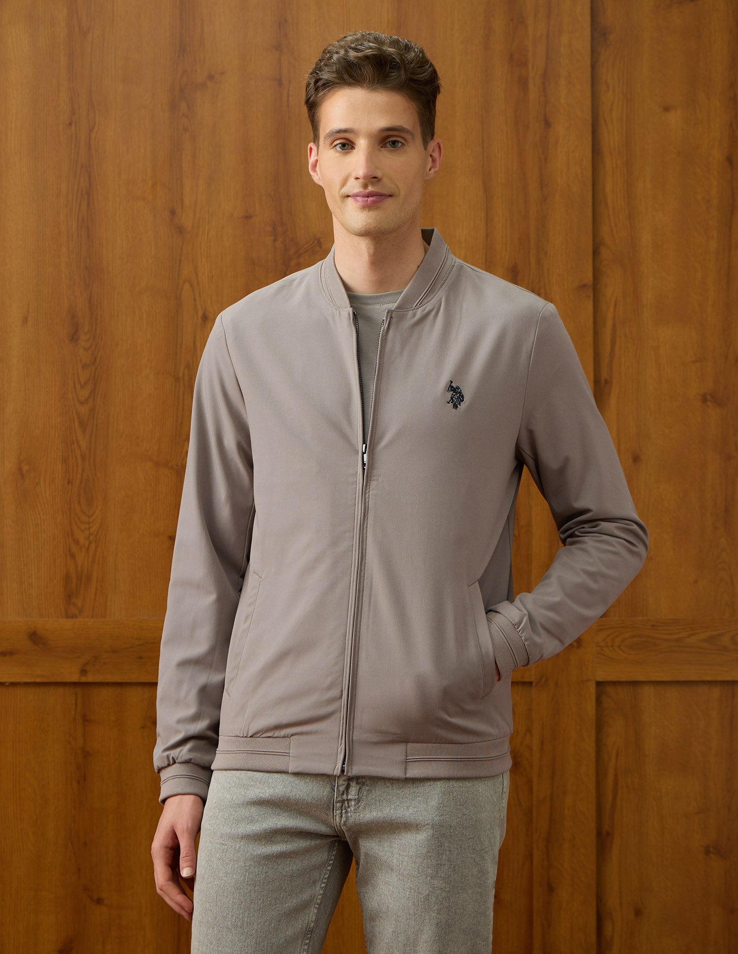 Solid Equestrian Aisle Theater Bomber Jacket Grey - U.S. Polo Assn. India | Large