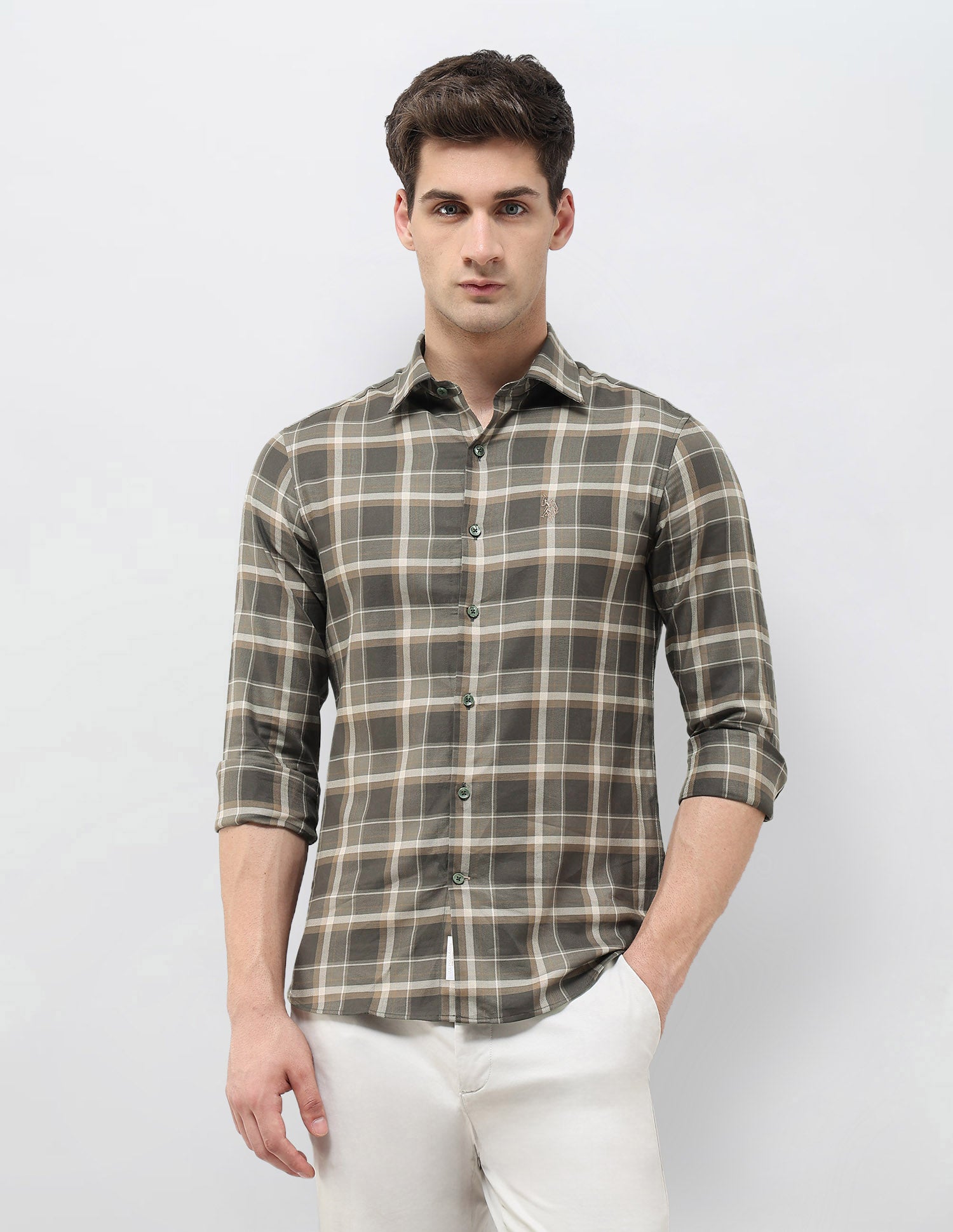 Tartan Checked Twill Shirt Olive - U.S. POLO ASSN. | Large
