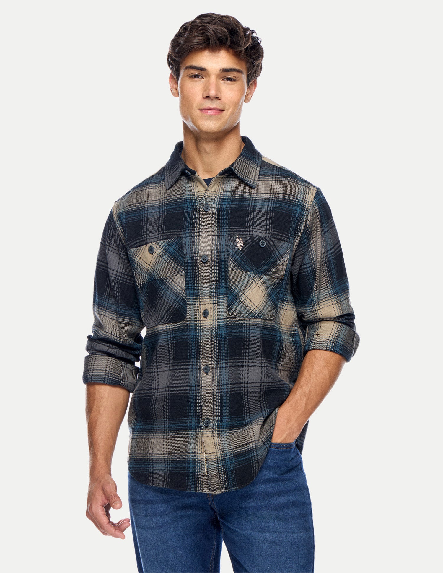 Checked Regular Fit Shacket Navy - U.S. Polo Assn. India | Large