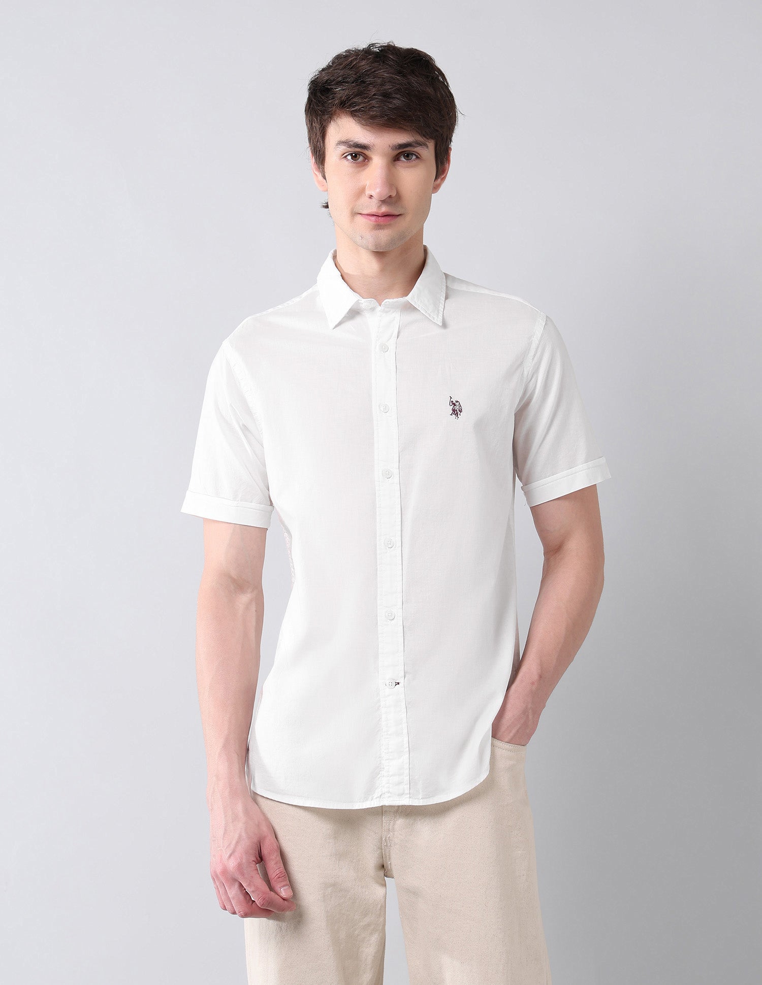 Solid Pure Cotton Poplin Shirt White - U.S. Polo Assn. India | Large