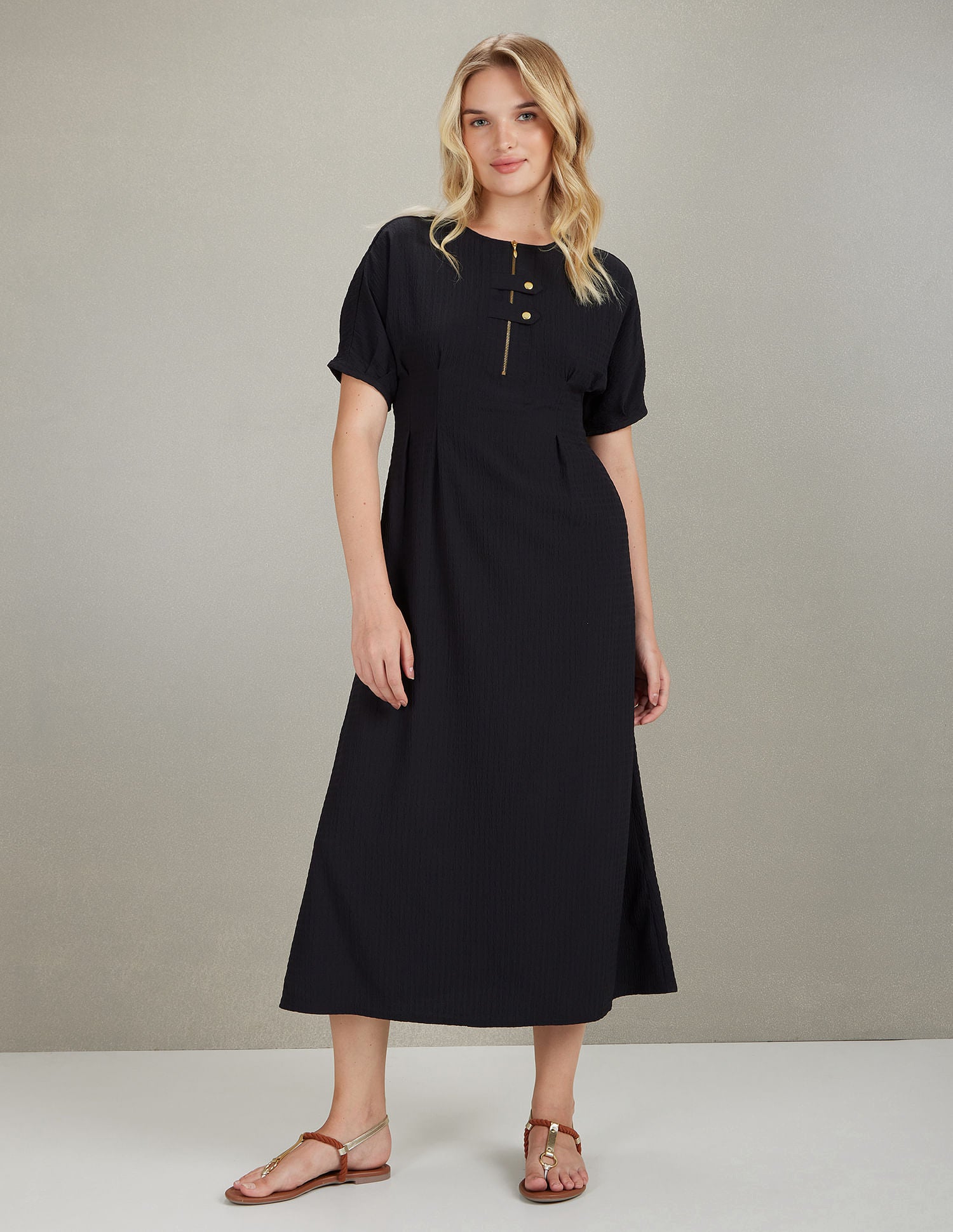 Textured Fit And Flare Midi Dress Black - U.S. POLO ASSN. | Large