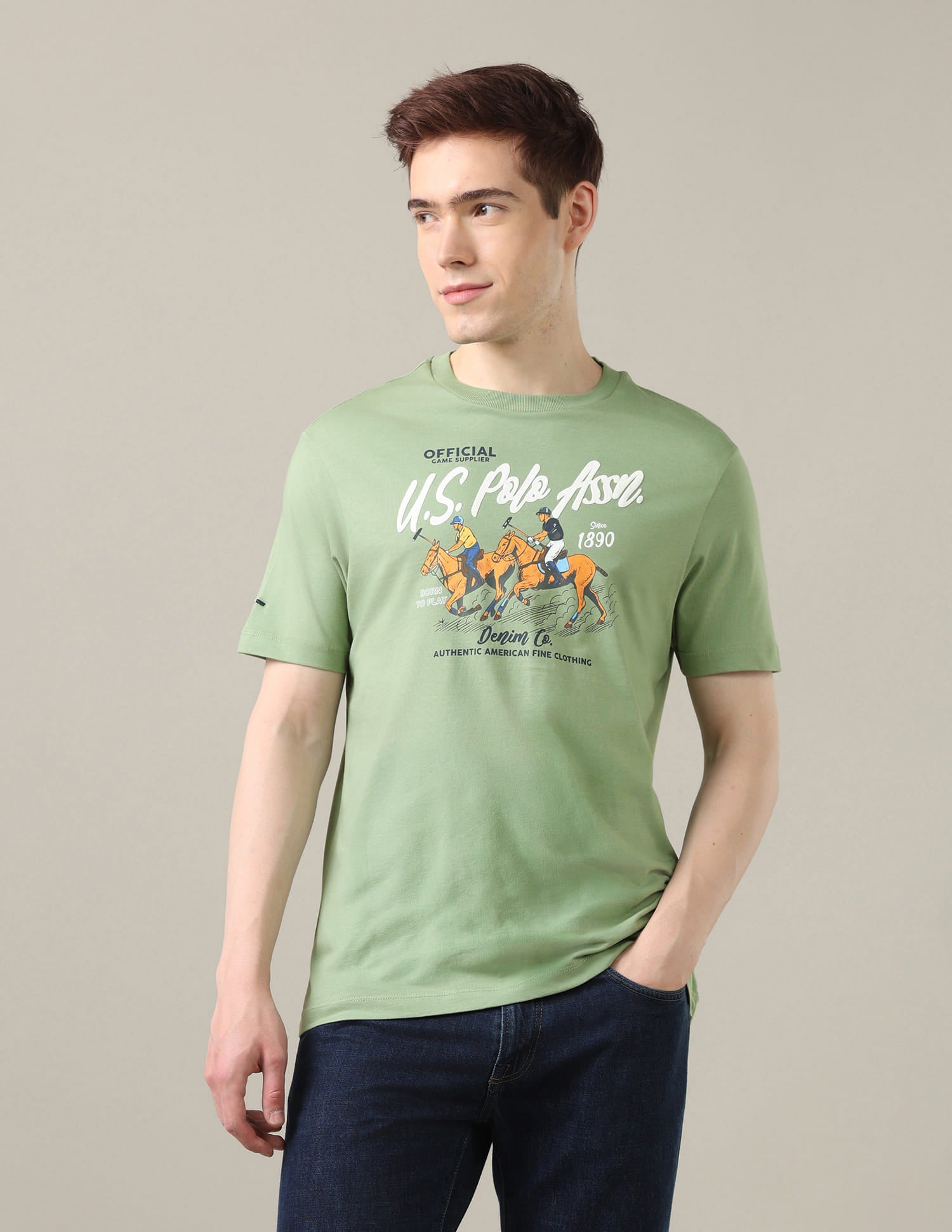Graphic Brand Printed Slim Fit T-Shirt Green - U.S. Polo Assn. India | Large