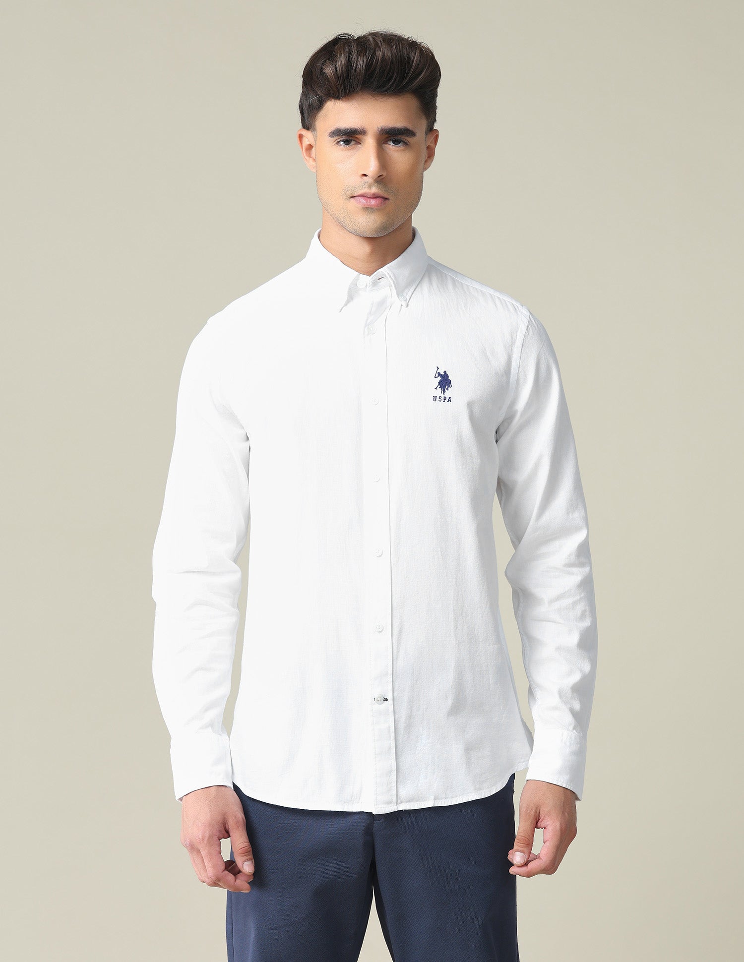 Premium Cotton Solid Formal Shirt White - U.S. POLO ASSN. | Large