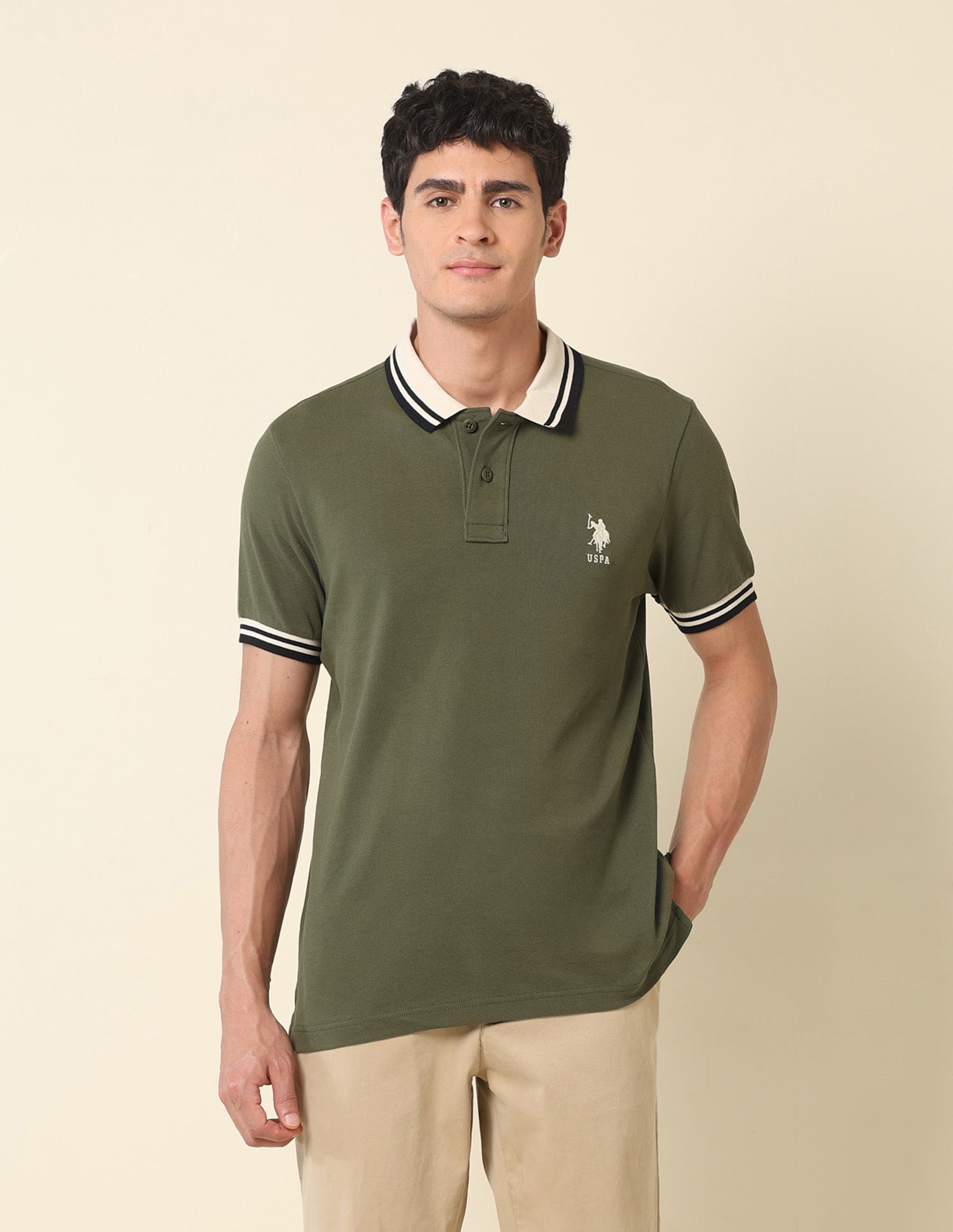 Pure Cotton Slim Fit Classic Polo Shirt Olive - U.S. Polo Assn. India | Large