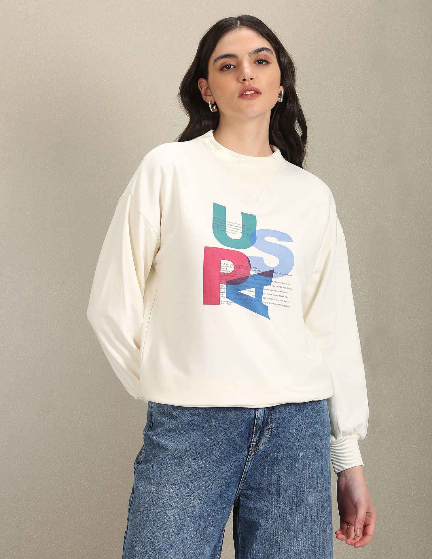 Mock Neck Brand Print Sweatshirt White - U.S. POLO ASSN. | Large