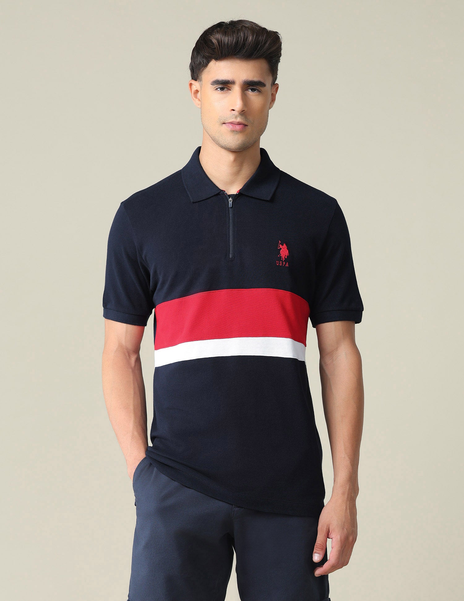 Colour Block Slim Polo Shirt Navy - U.S. POLO ASSN. | Large