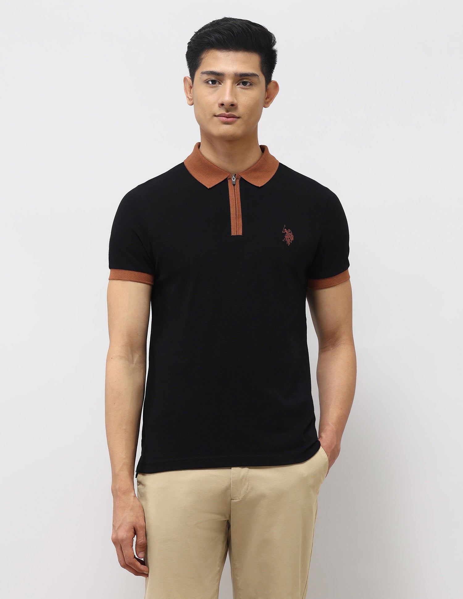 Pure Cotton Muscle Fit Polo Shirt Black - U.S. Polo Assn. India | Large