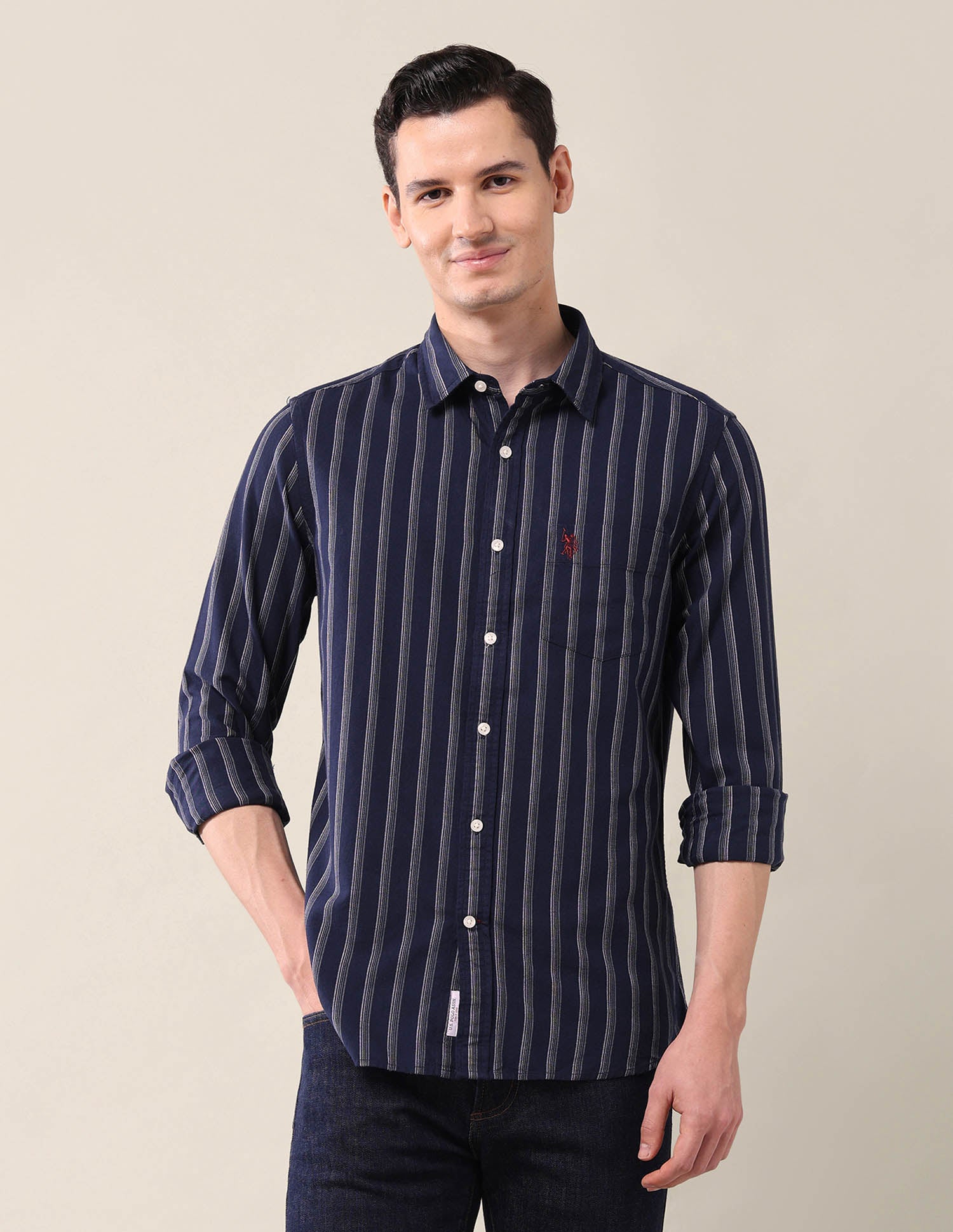 Vertical Striped Tailored Fit Shirt Navy - U.S. Polo Assn. India | Large