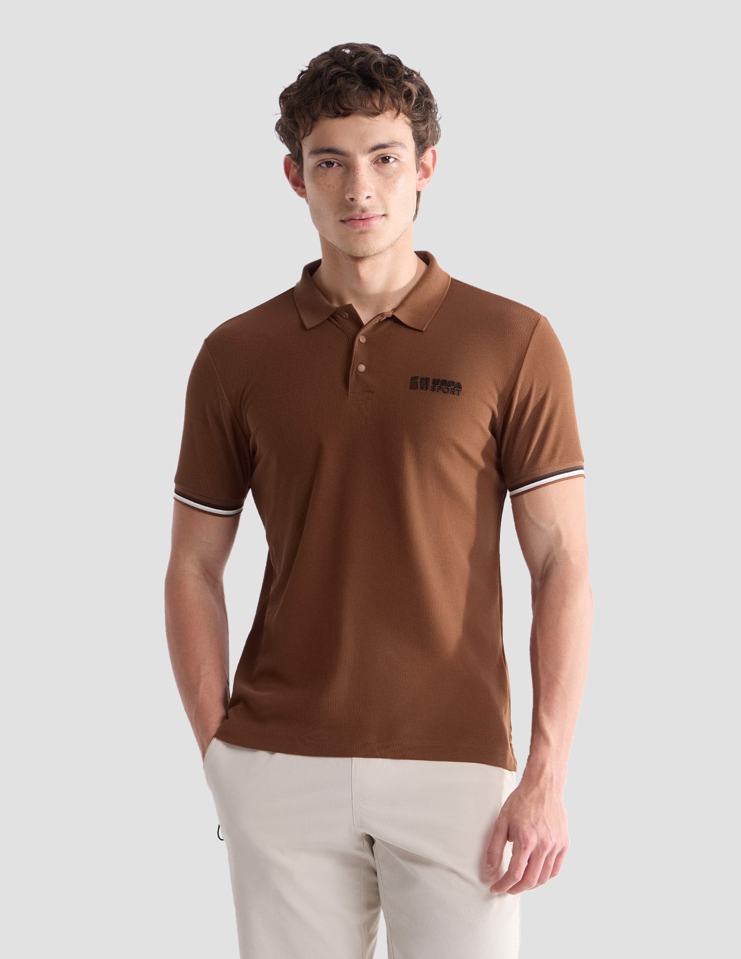 Solid Slim Fit Active Polo Shirt Khaki - U.S. Polo Assn. India | Large