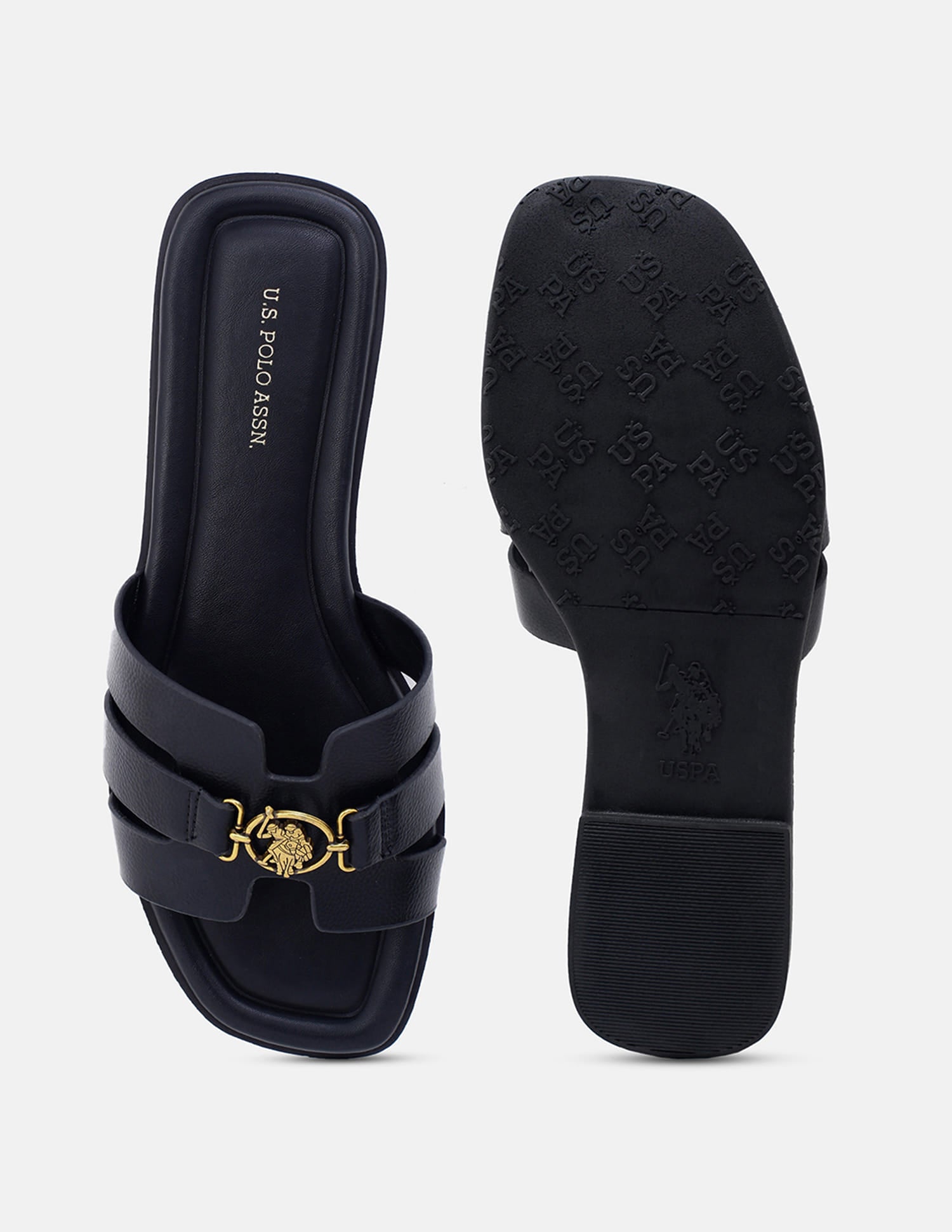 Saphira Gold Hardware Sandals Black - U.S. Polo Assn. India | Large