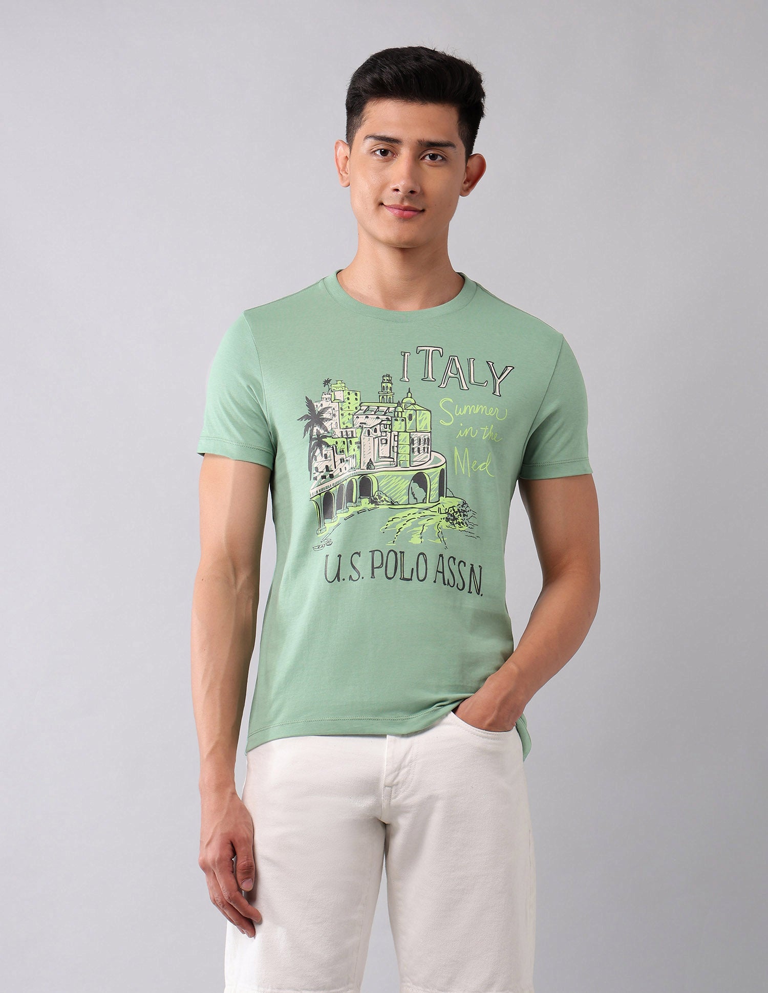 Muscle Fit Graphic Printed T-Shirt Light Green - U.S. Polo Assn. India | Large
