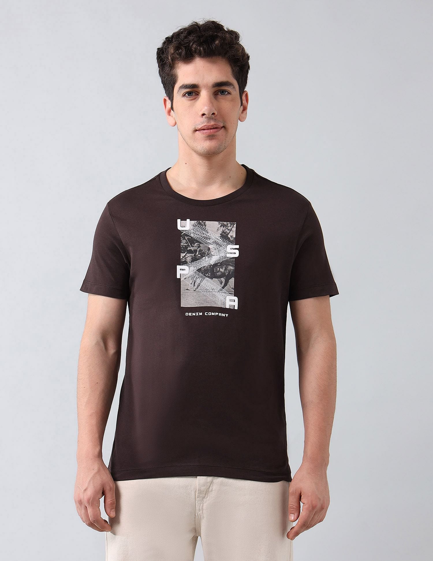 Muscle Fit Brand Printed T-Shirt Dark Brown - U.S. Polo Assn. India | Large