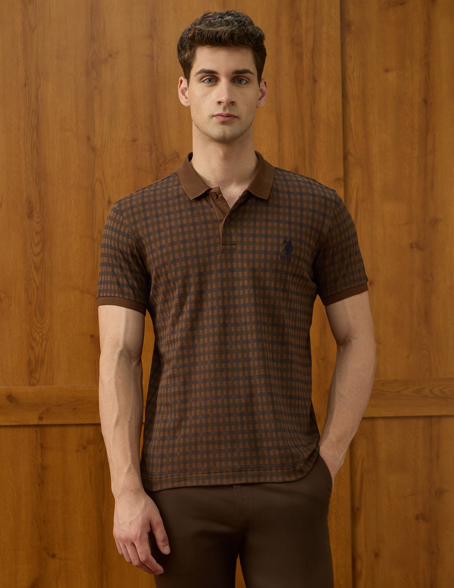 Checked Equestrian Aisle Theater Polo Shirt Dark Brown - U.S. POLO ASSN. | Large
