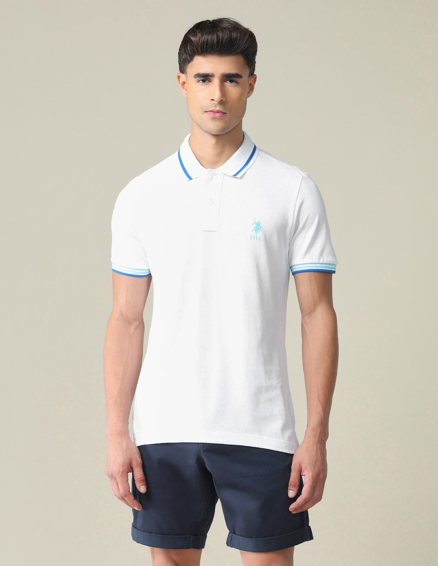 Striped Hem Cotton Polo Shirt White - U.S. POLO ASSN. | Large