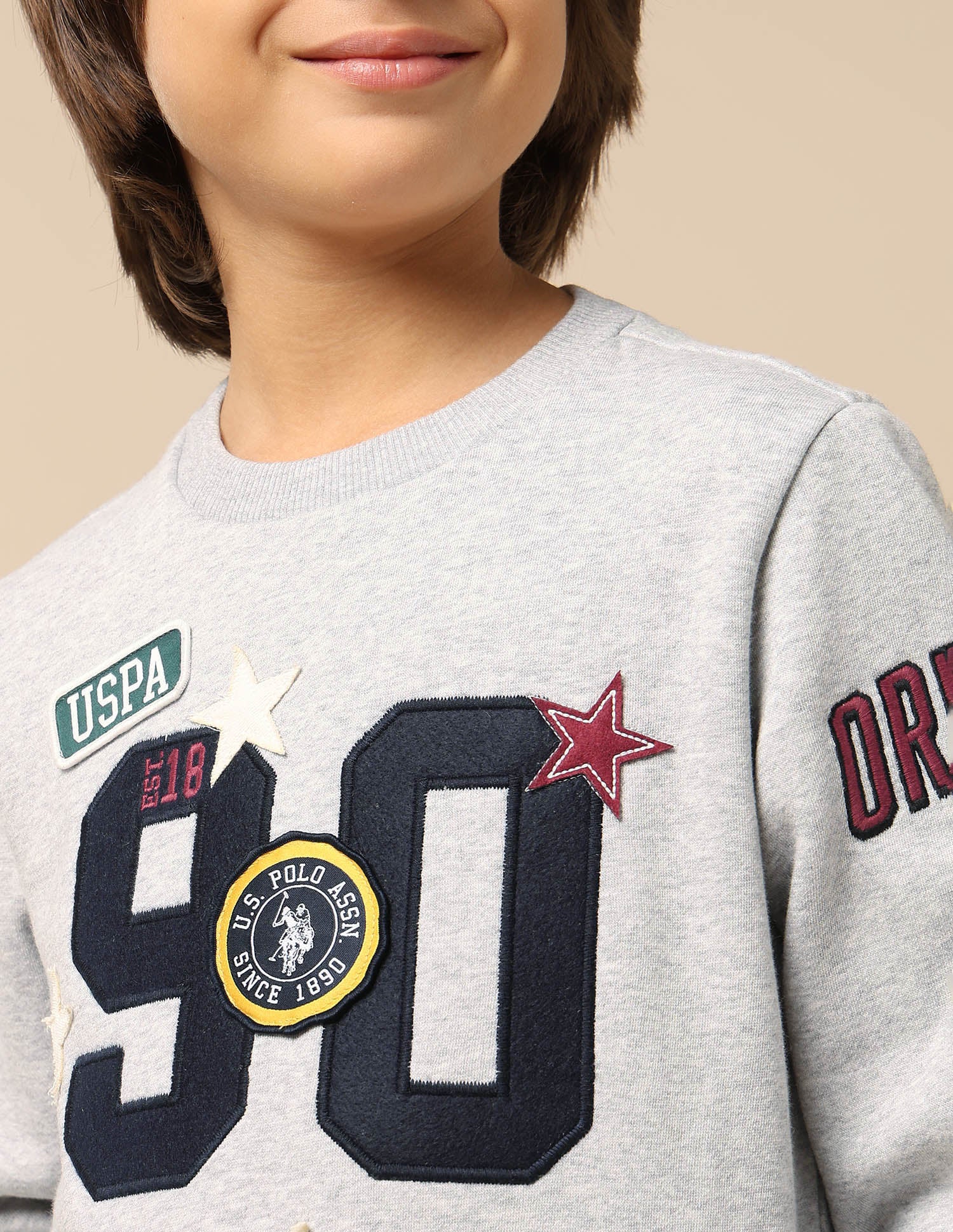 Boys Appliqued Regular Fit Sweatshirt Light Grey - U.S. POLO ASSN. | Large