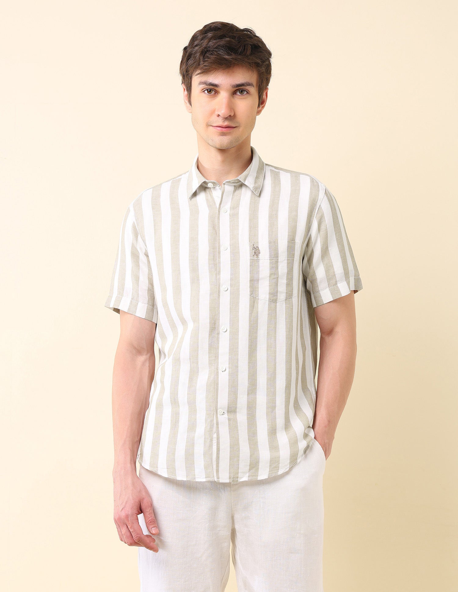 Vertical Striped Tailored Fit Ctm Shirt White - U.S. Polo Assn. India | Large