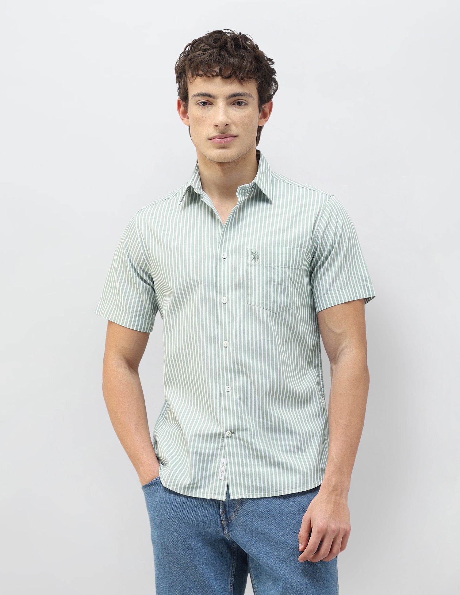 Casa De Campo Vertical Striped Shirt Light Green - U.S. Polo Assn. India | Large