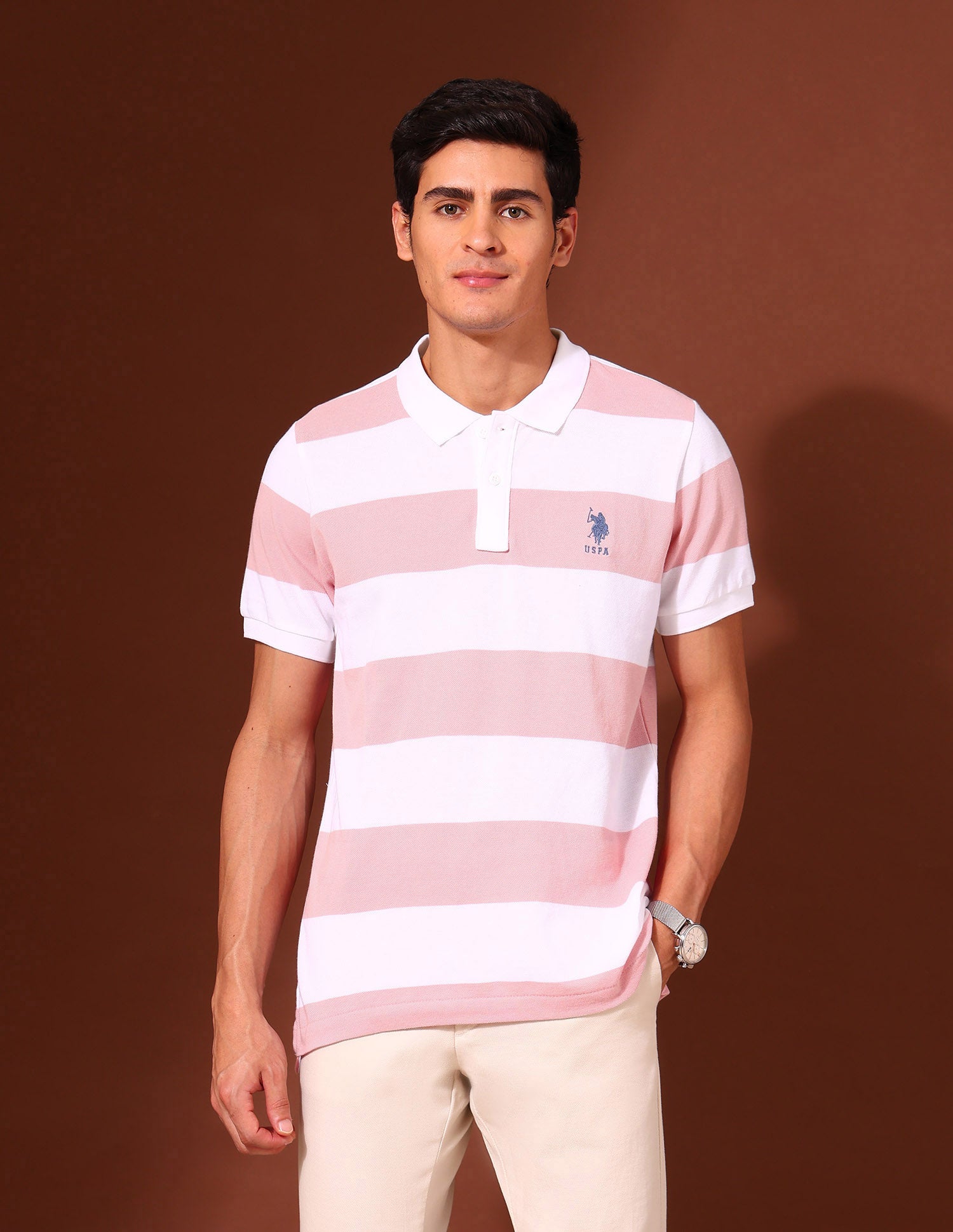Horizontal Striped Work and Wander Polo Shirt Pink - U.S. Polo Assn. India | Large