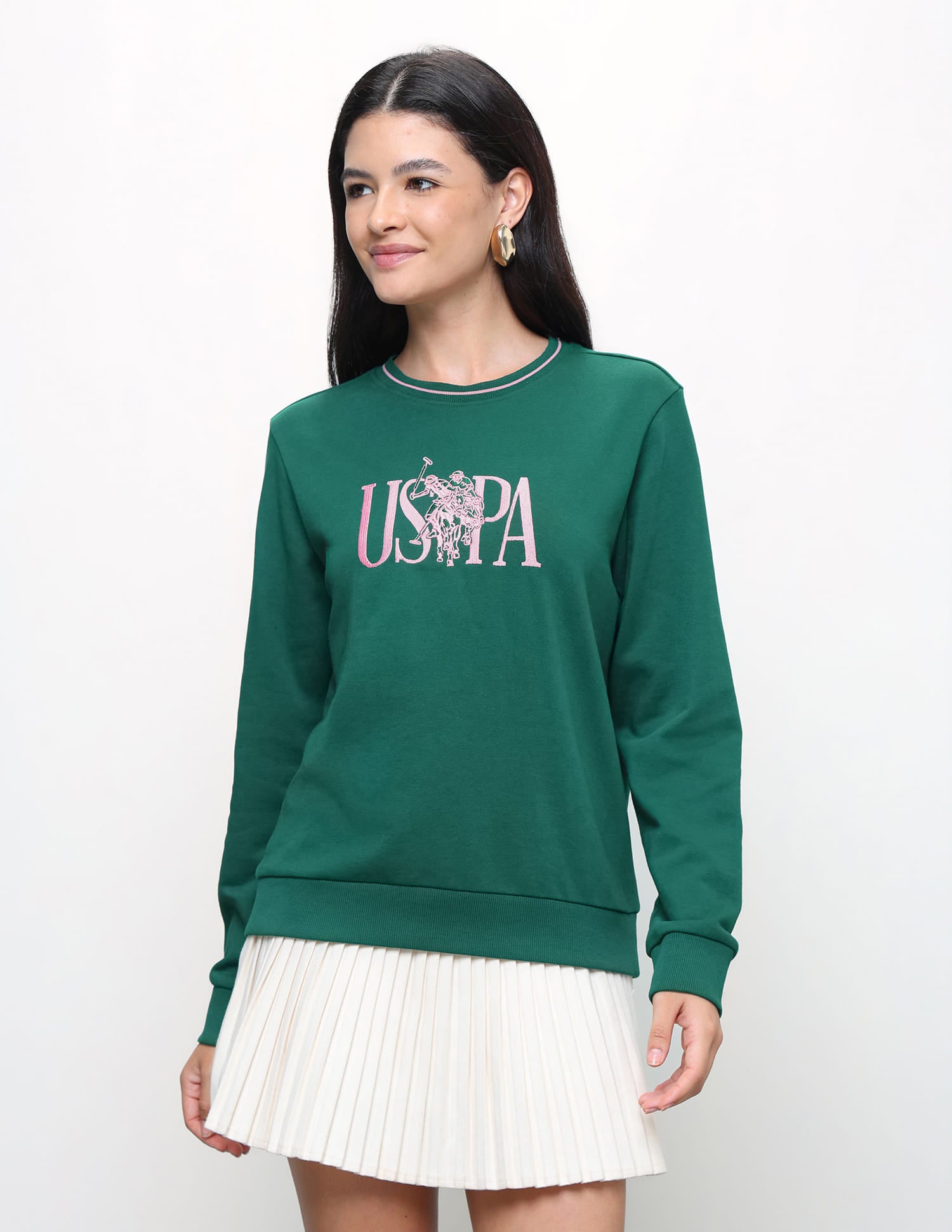 Brand Embroidered Regular Fit Sweatshirt Dark Green - U.S. Polo Assn. India | Large