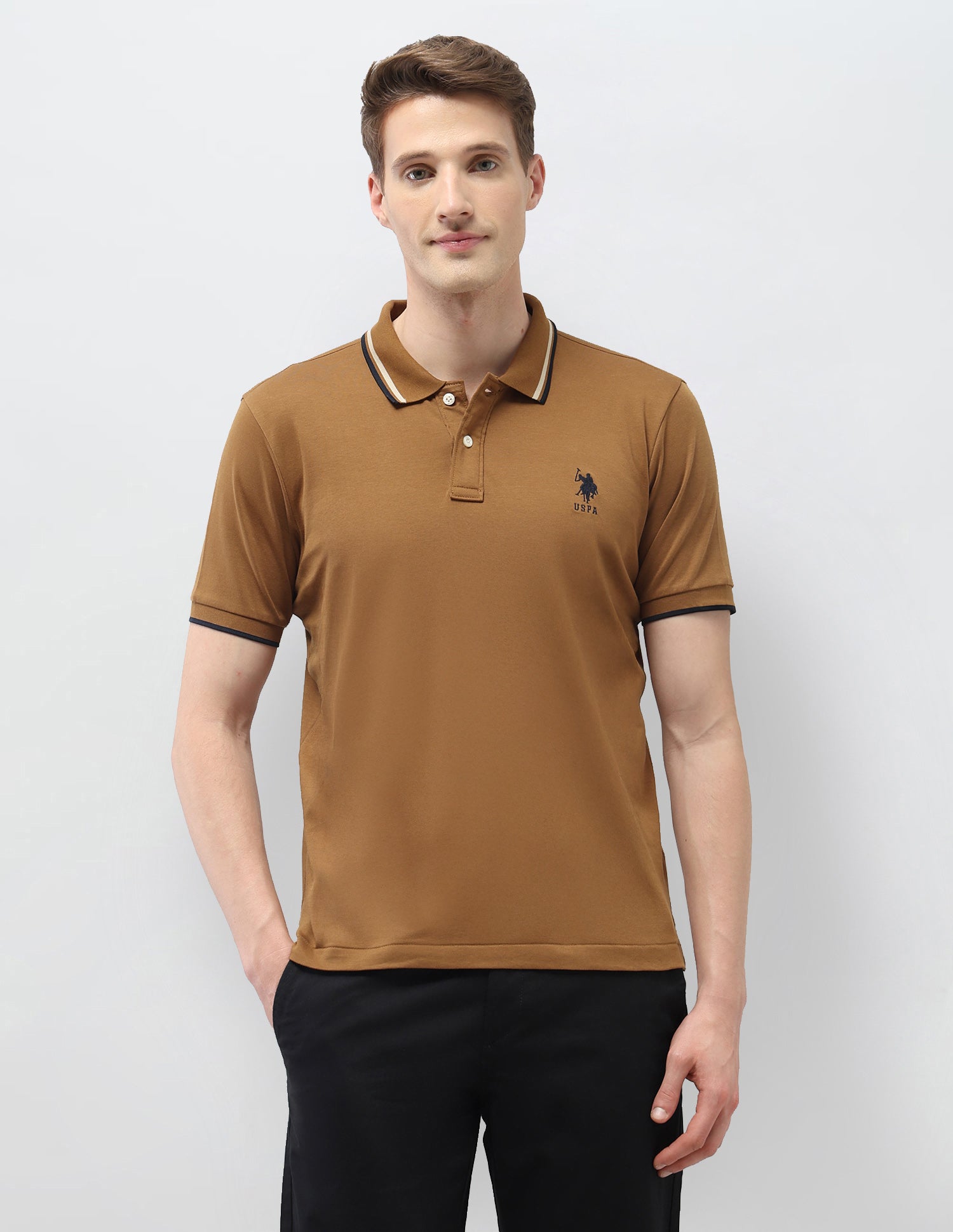 Solid Slim Fit Polo Shirt Brown - U.S. Polo Assn. India | Large