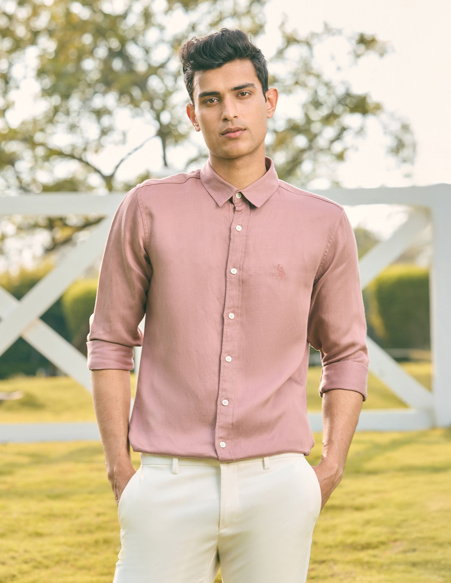 Pacho X Tailored Fit Twill Shirt Pink - U.S. POLO ASSN. | Large