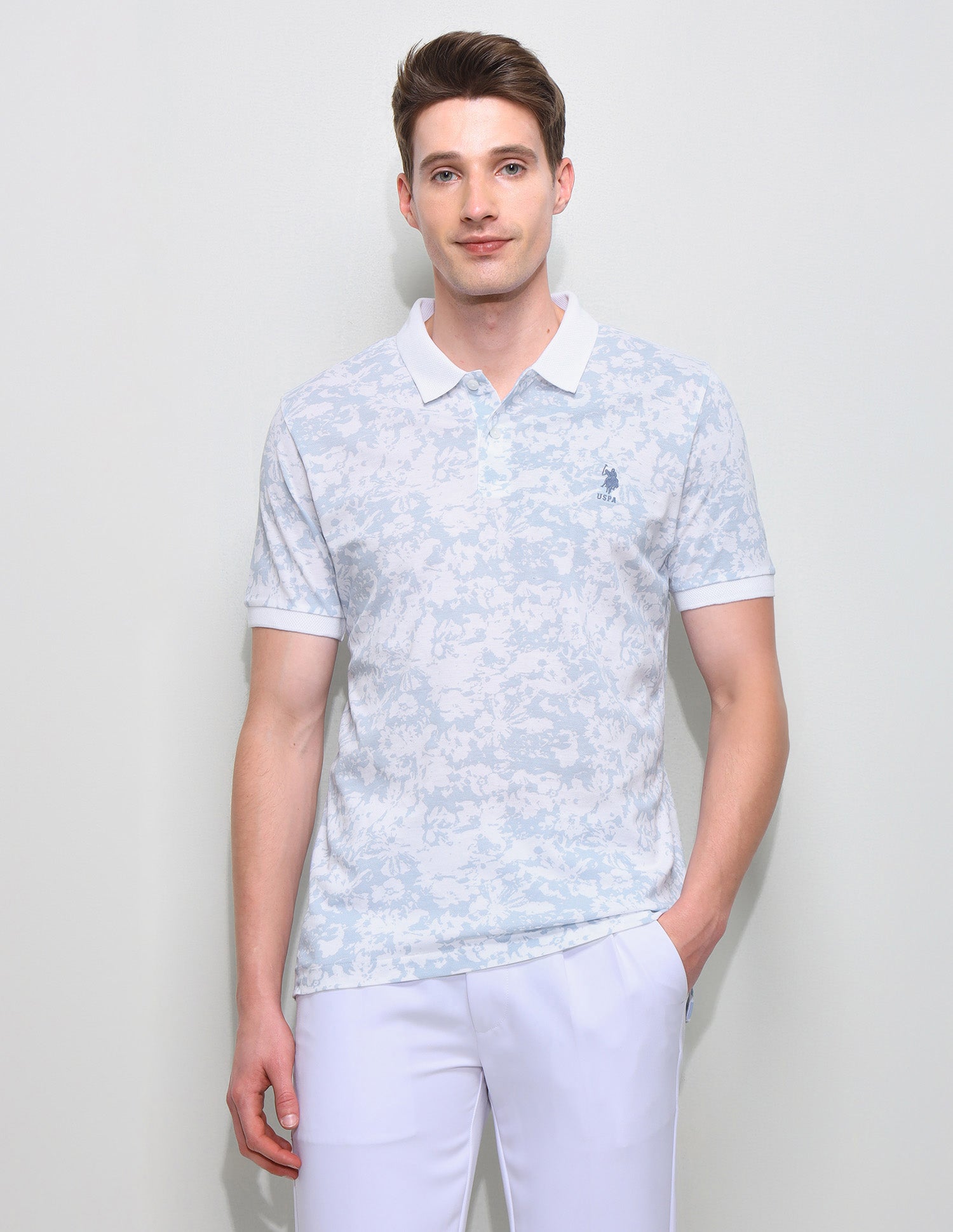 All Over Printed Slim Fit Polo Shirt Light Blue - U.S. Polo Assn. India | Large