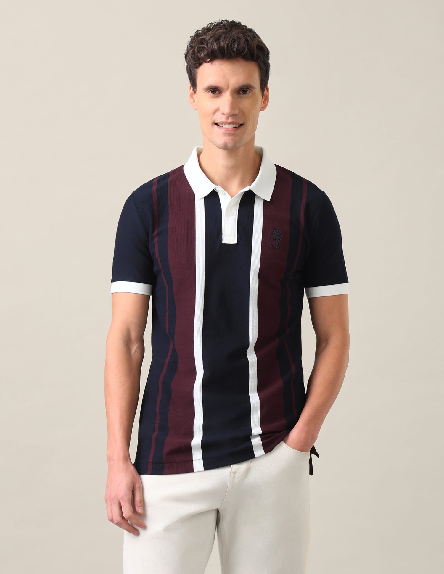 Vertical Striped Slim Fit Polo Shirt Navy Blue - U.S. Polo Assn. India | Large