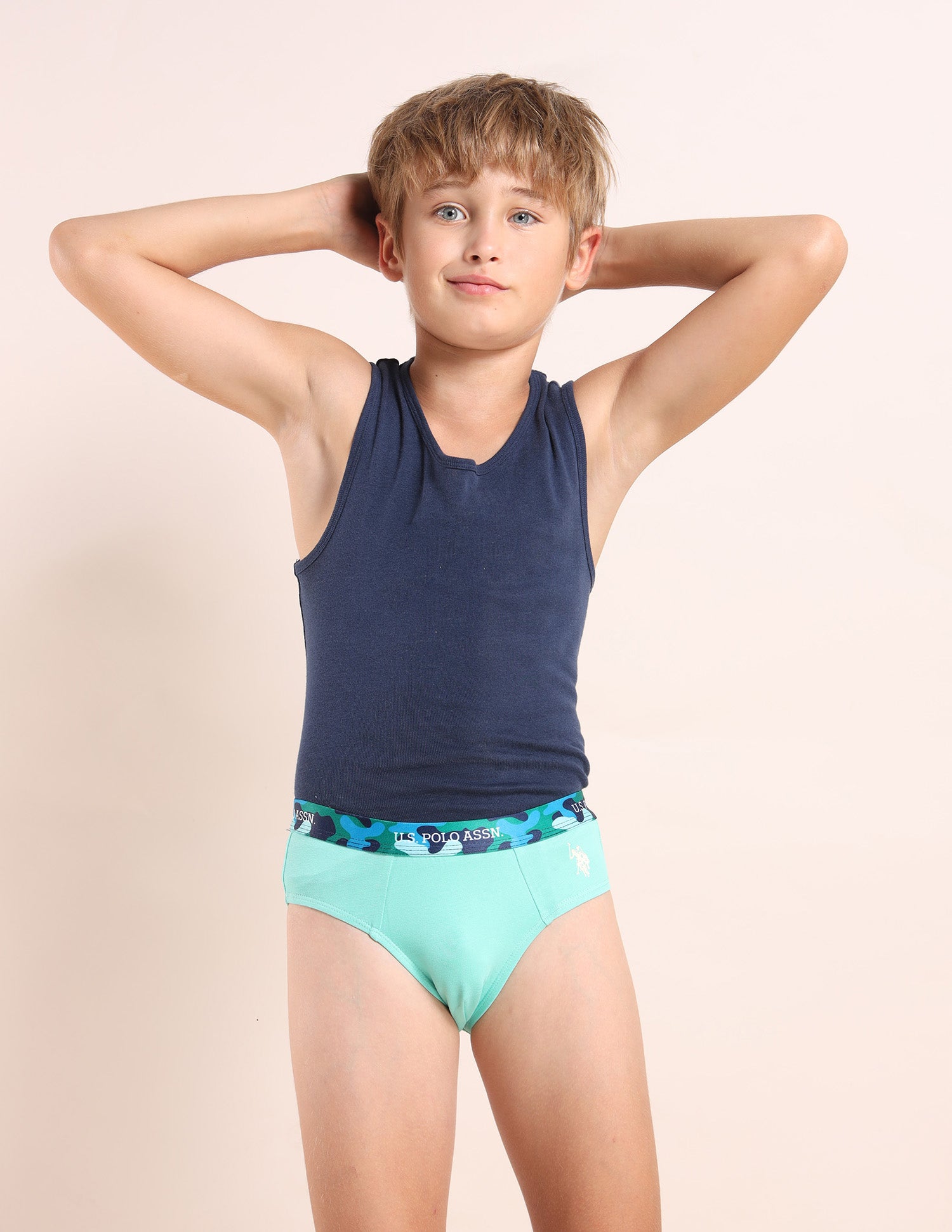 Boys Cotton Spandex Solid Briefs - Pack Of 5 Red, Green, Lemon, Puprle and Blue - U.S. POLO ASSN. | Large