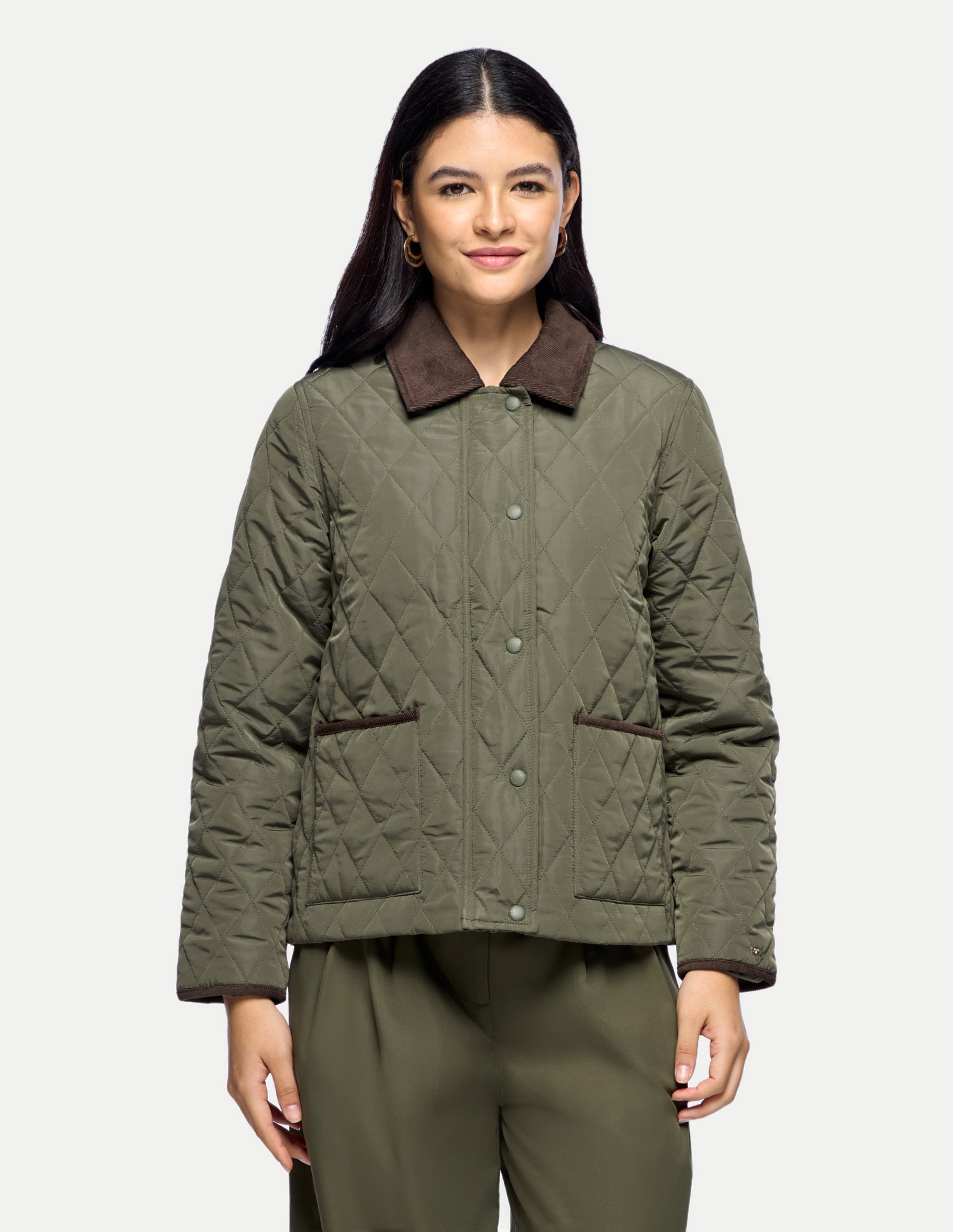Contrast Corduroy Puffer Jacket Olive - U.S. Polo Assn. India | Large