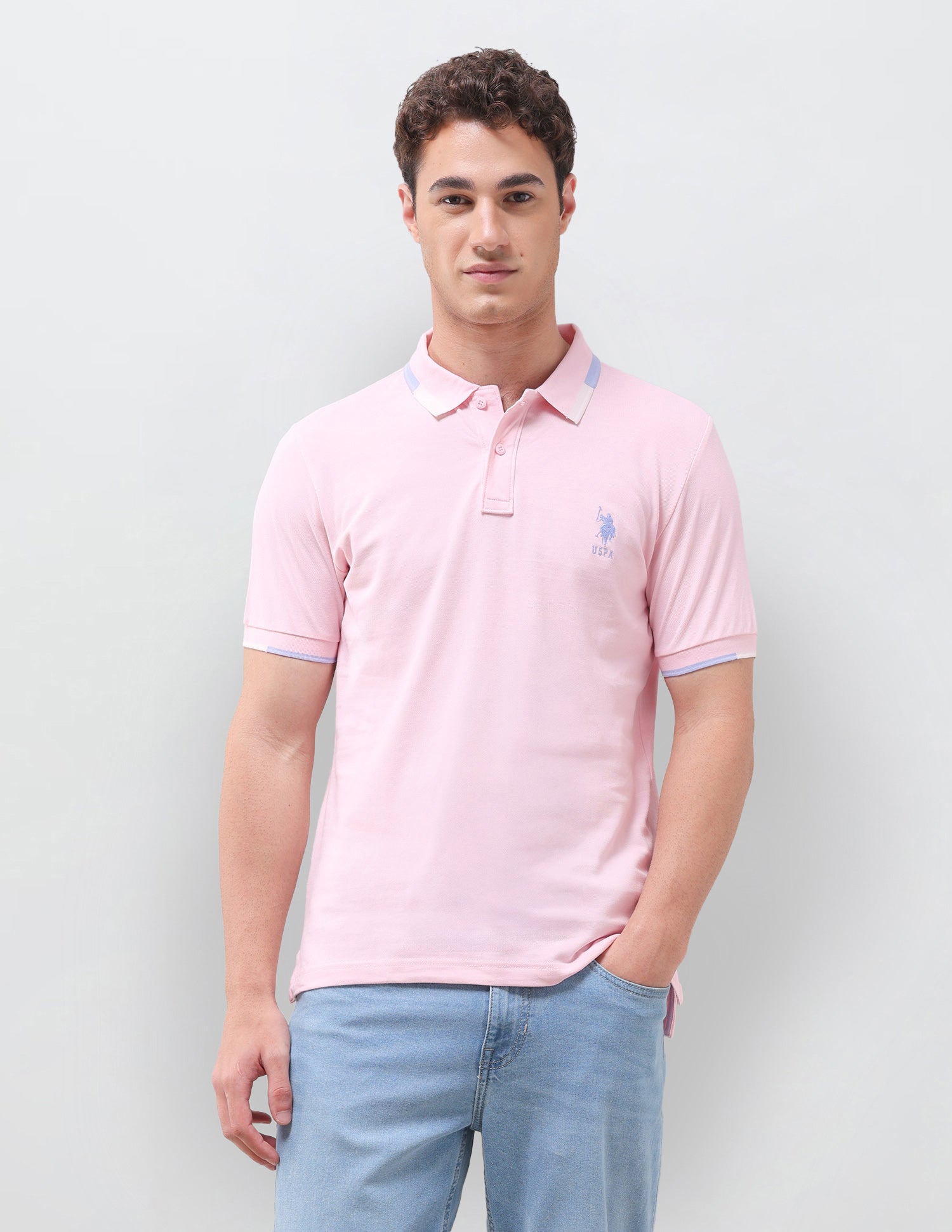 Solid Regular Fit Polo Shirt Light Pink - U.S. Polo Assn. India | Large