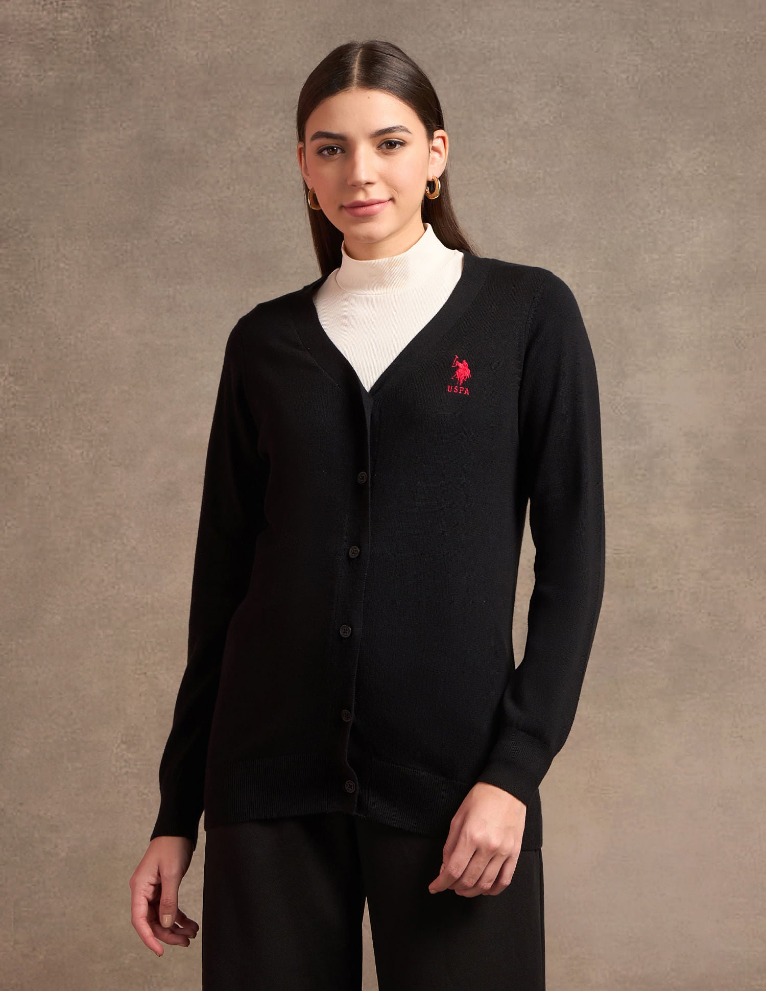 Pure Cotton Regular Fit Cardigan Black - U.S. POLO ASSN. | Large