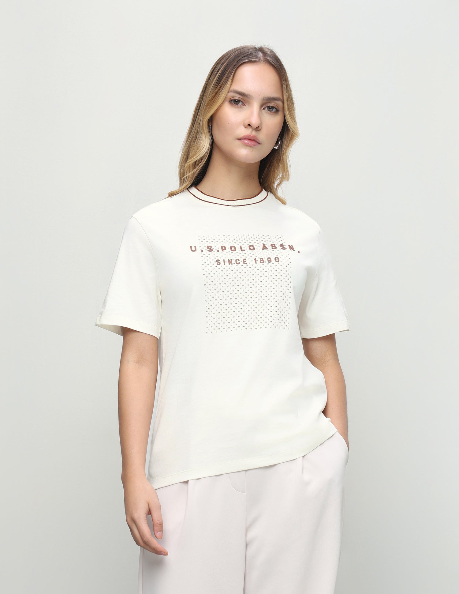 Embellished Boxy Fit T-Shirt Off-White - U.S. Polo Assn. India | Large
