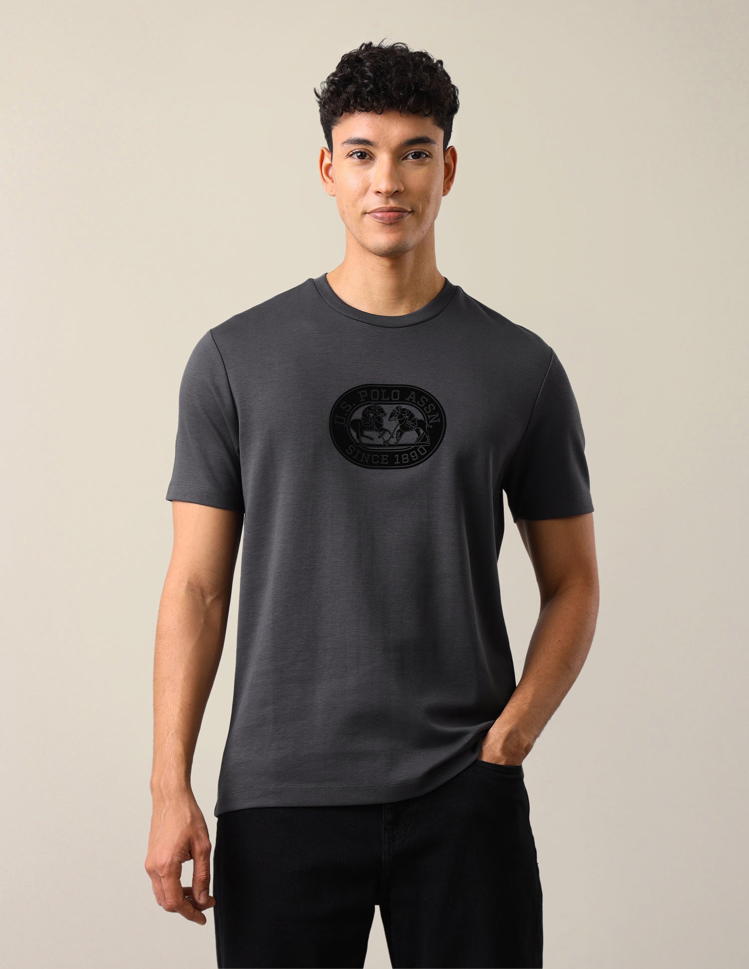 Brand Embossed Slim Fit T-Shirt Dark Grey - U.S. Polo Assn. India | Large