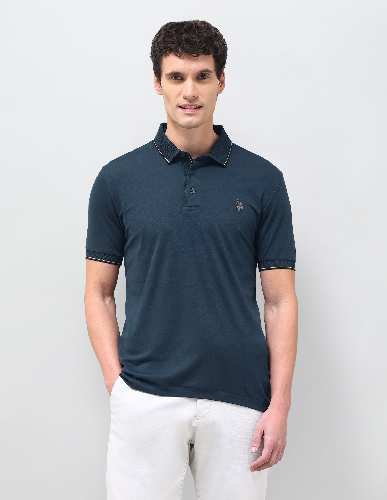 Solid Slim Fit Polo Shirt Teal - U.S. Polo Assn. India | Large