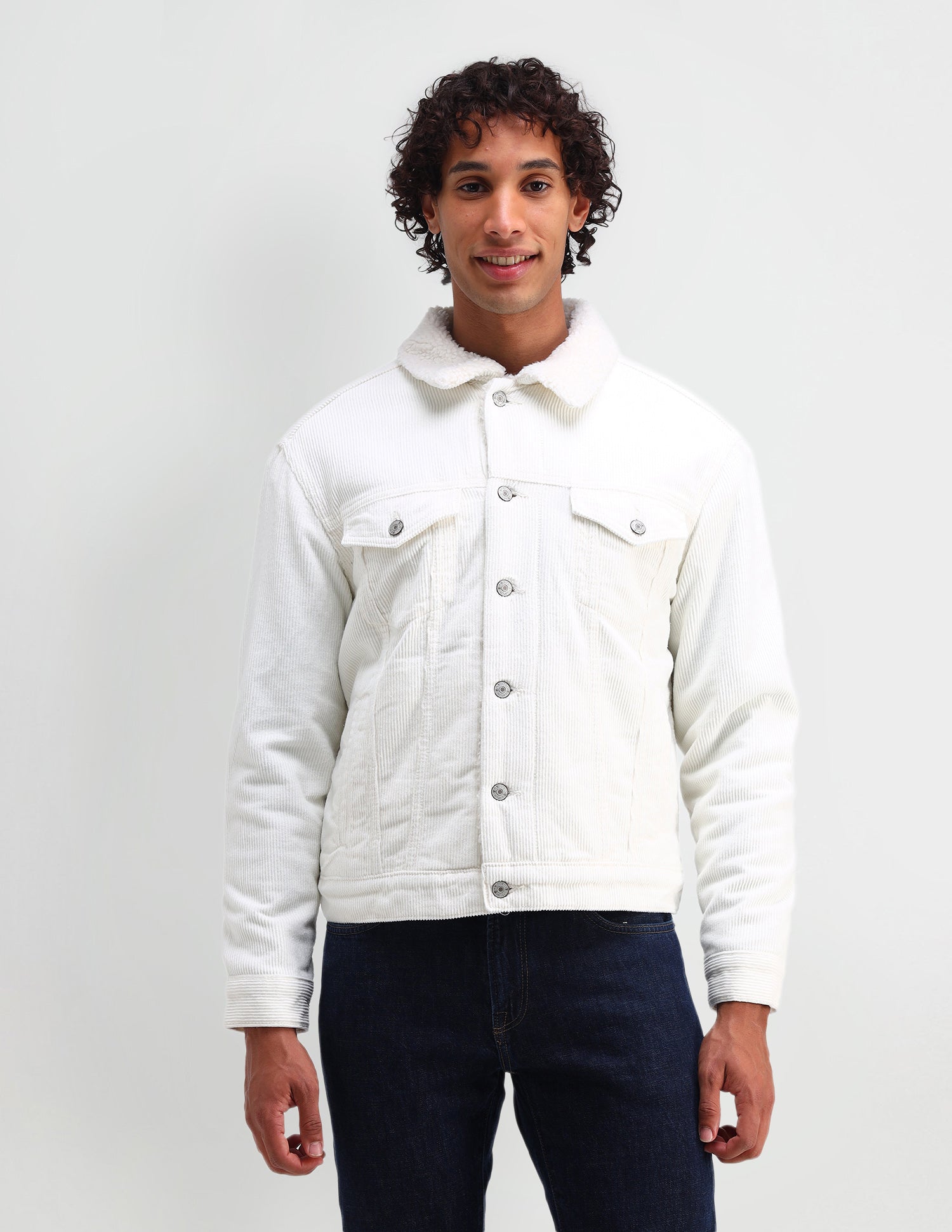 Slim Fit Corduroy Sherpa Jacket White - U.S. POLO ASSN. | Large