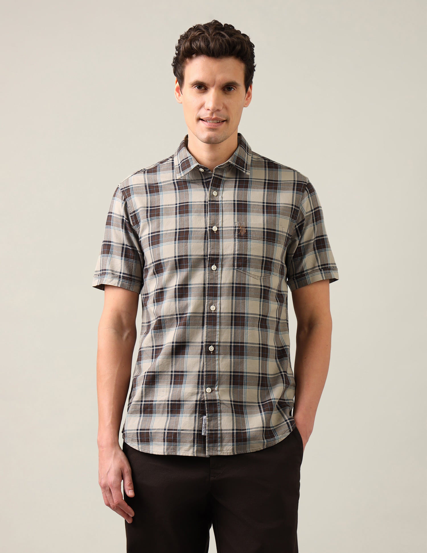 Grid Tattersall Checked Regular Fit Shirt Brown - U.S. Polo Assn. India | Large