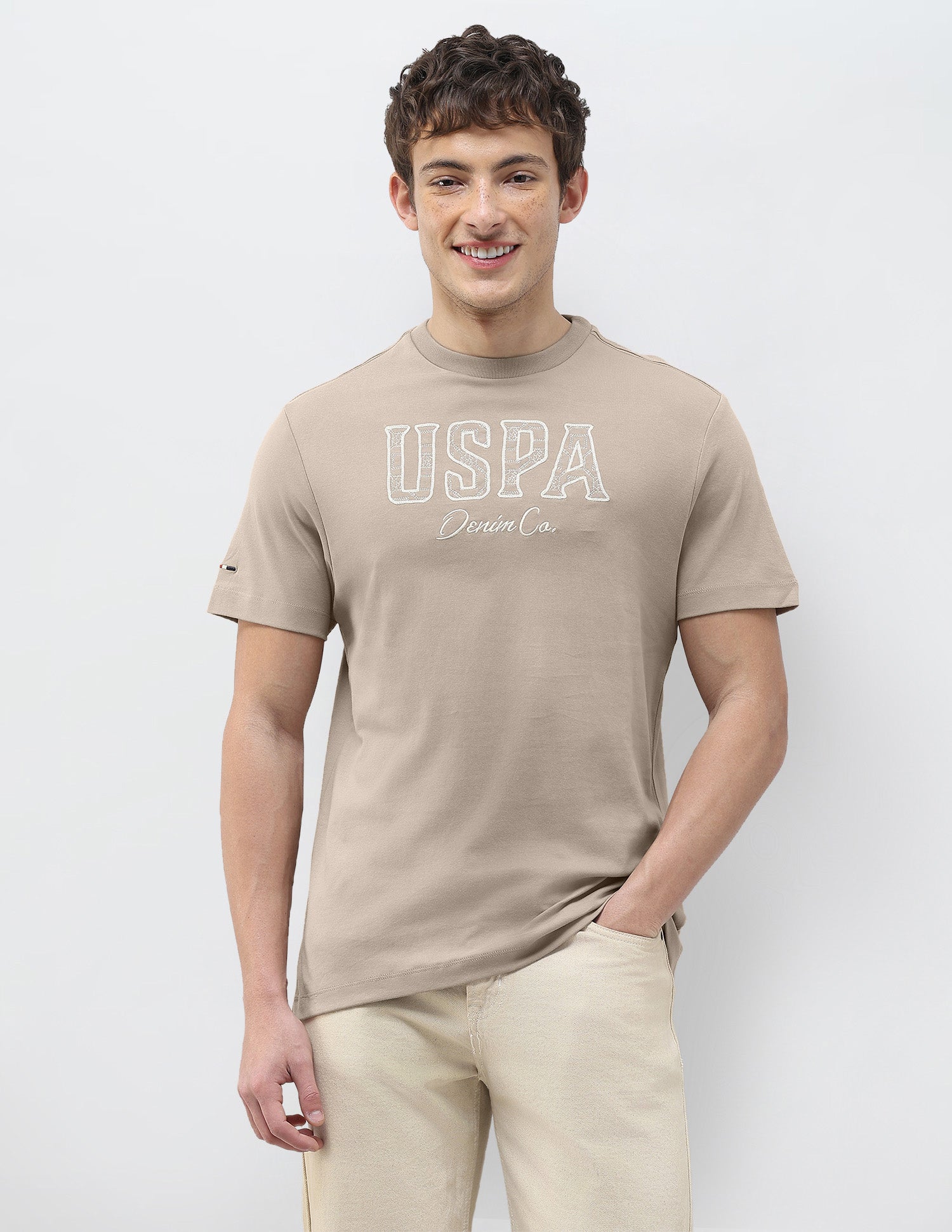 Brand Embroidered Slim Fit T-Shirt Beige - U.S. Polo Assn. India | Large