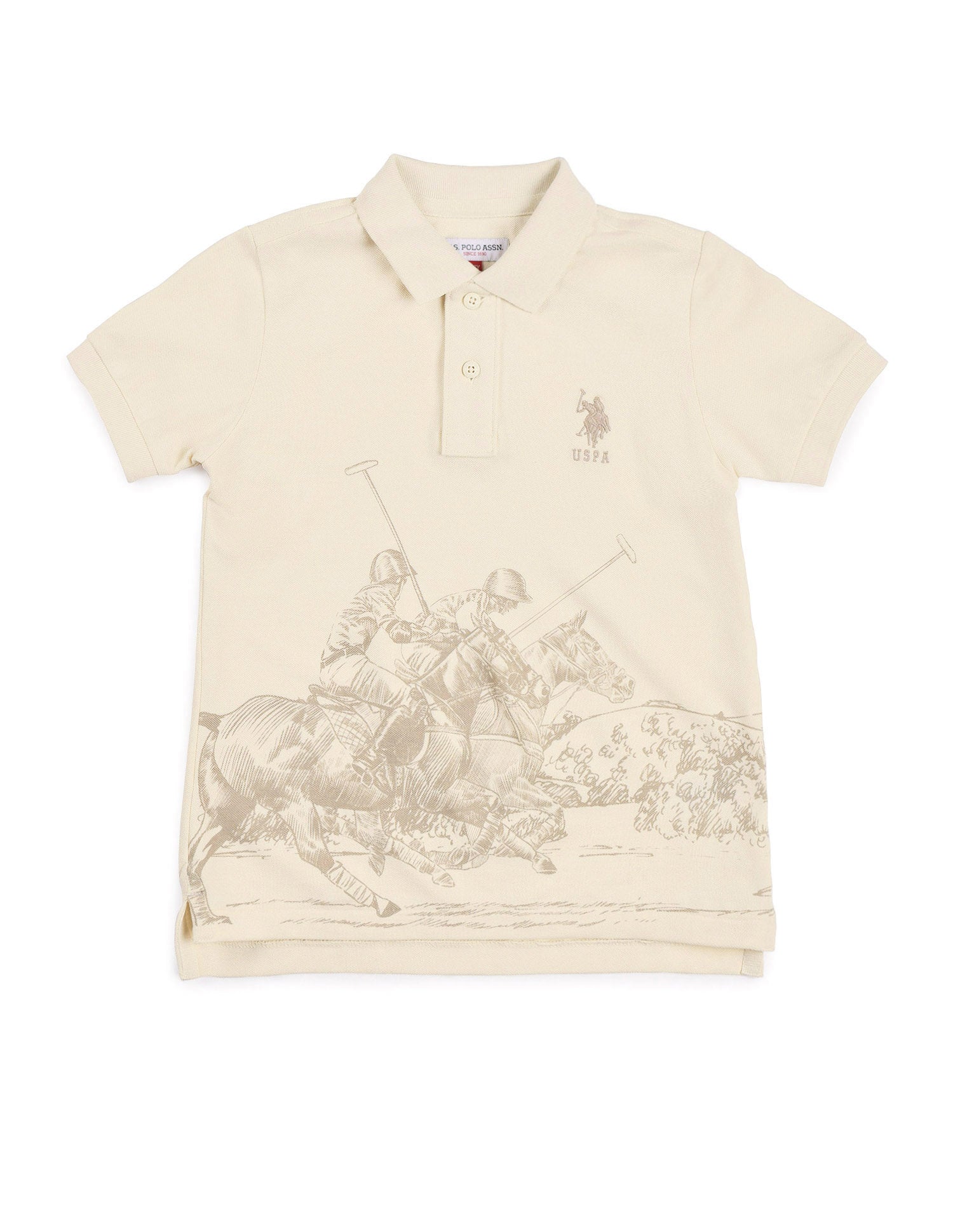 Boys Graphic Printed Regular Fit Polo Shirt Beige - U.S. POLO ASSN. | Large