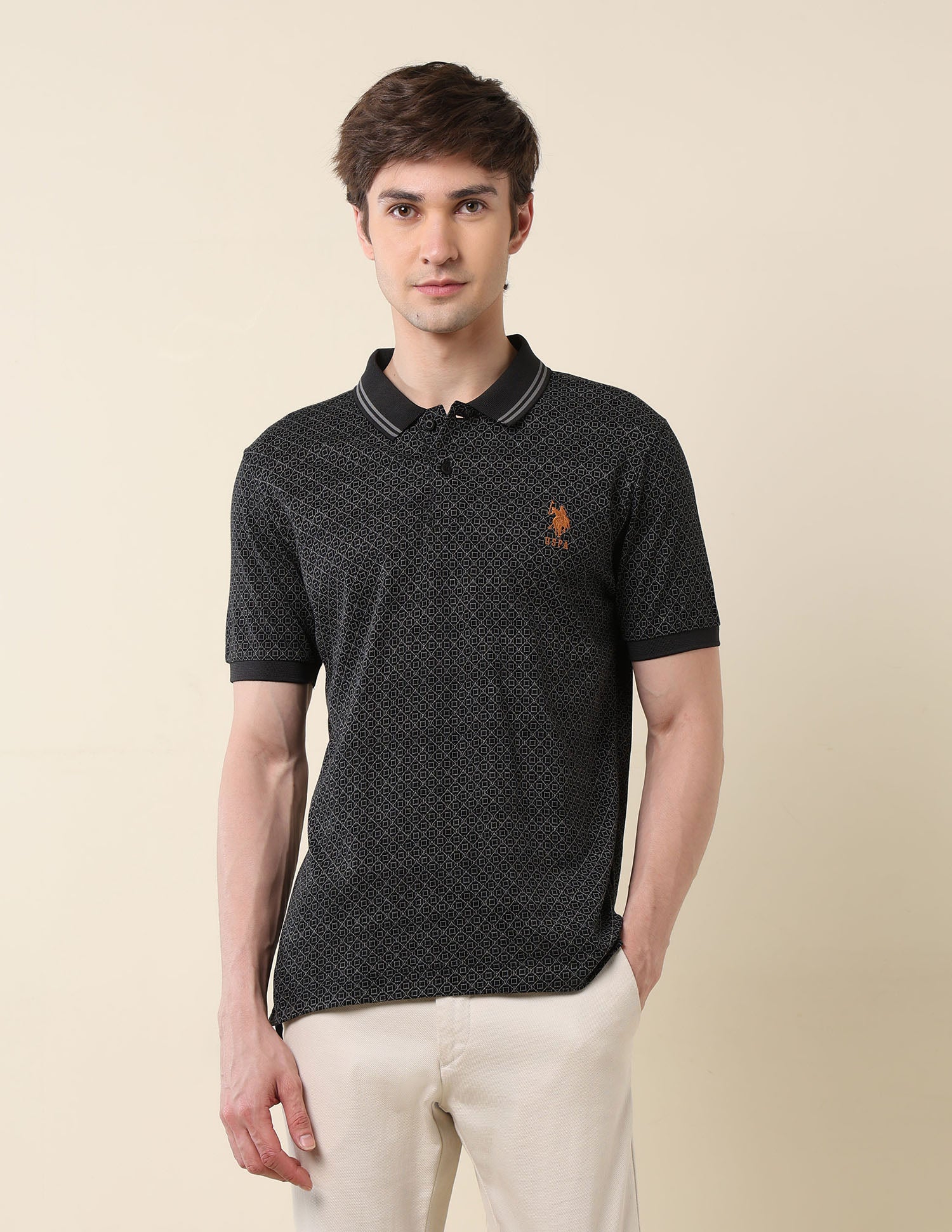 Pure Cotton Modern Monochrome Polo Shirt Black - U.S. Polo Assn. India | Large