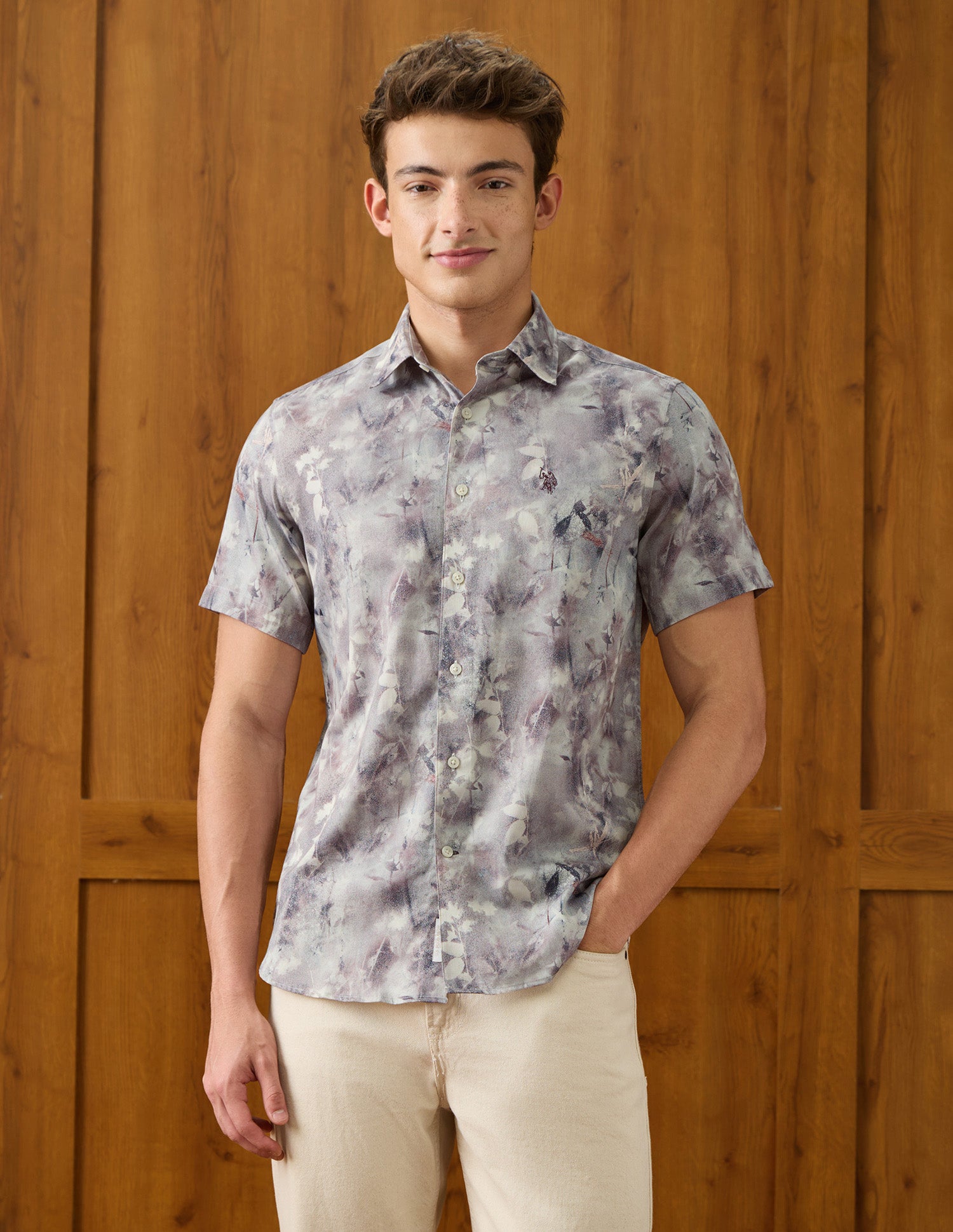 Tropical Printed Satin Shirt Light Grey - U.S. Polo Assn. India | Large
