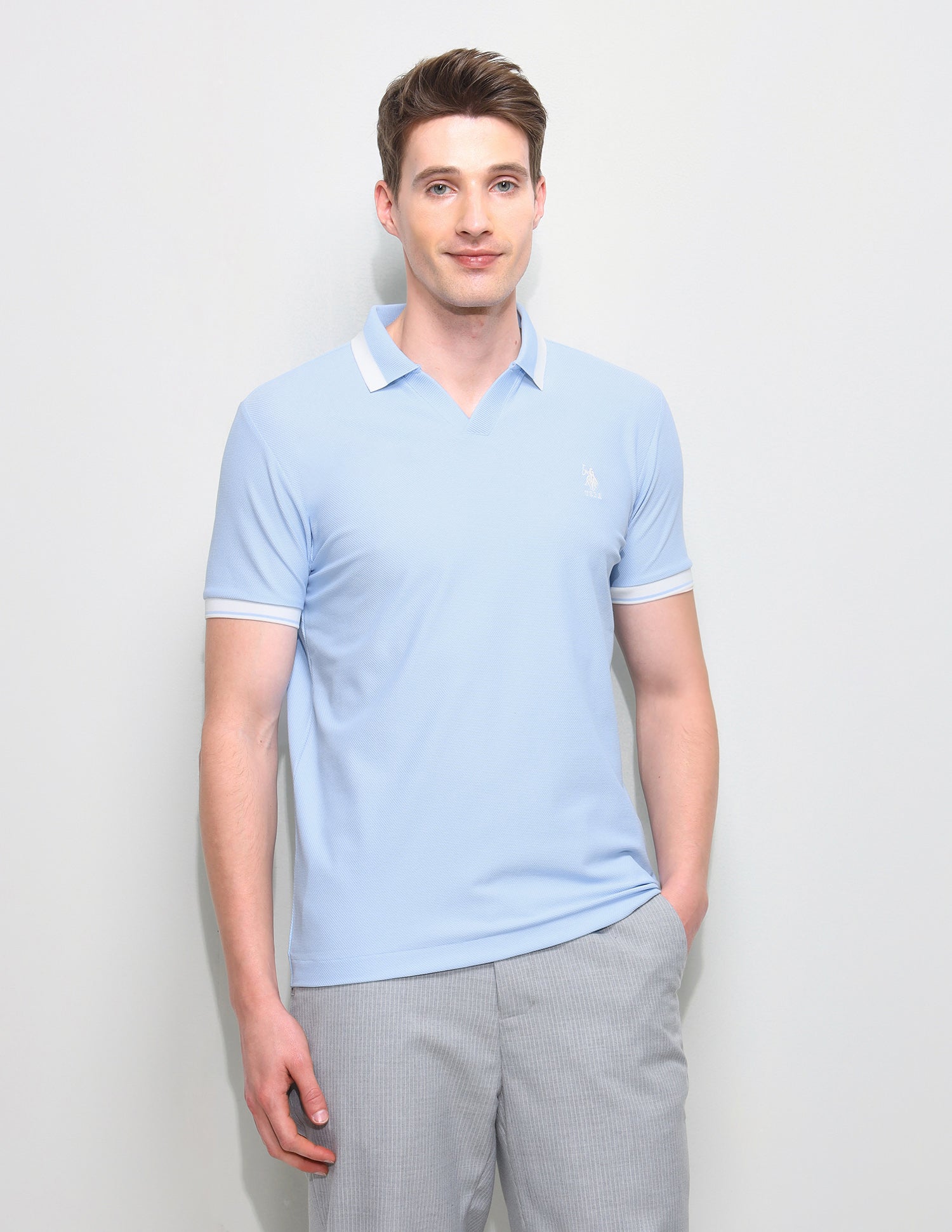 Solid Slim Fit Polo Shirt Light Blue - U.S. Polo Assn. India | Large