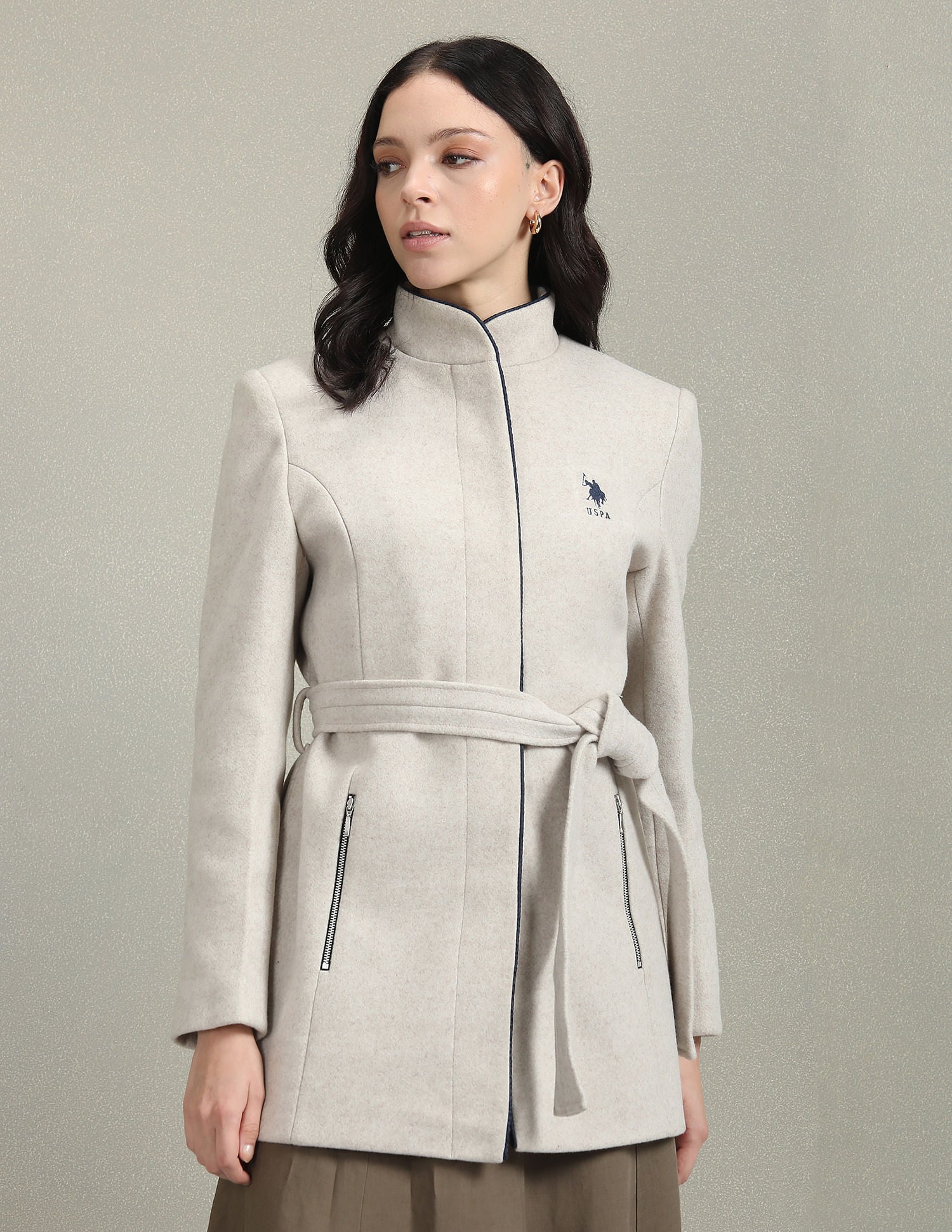 Stand Collar Heathered Jacket Beige - U.S. POLO ASSN. | Large