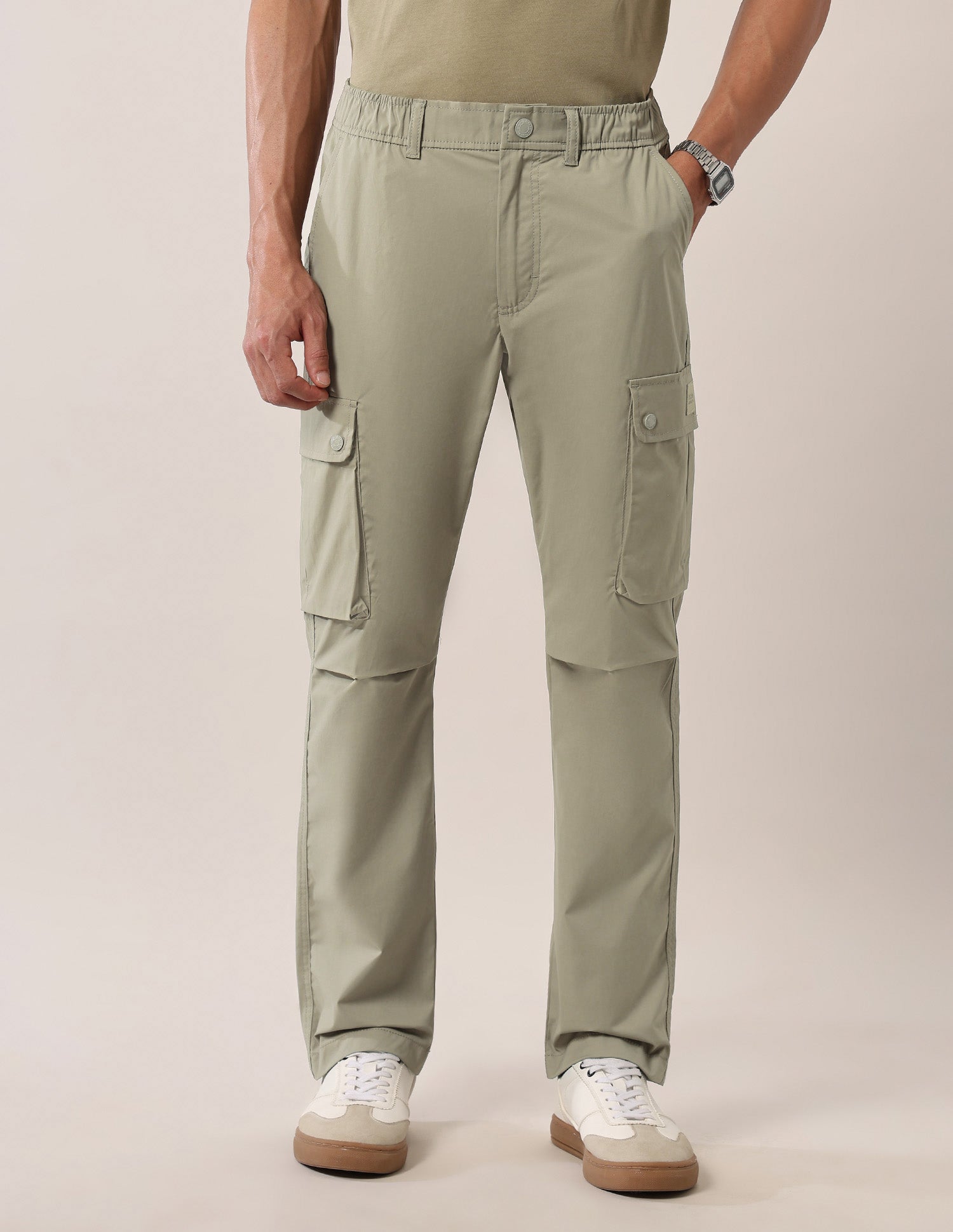 Mid Rise Solid Straight Fit Cargos Light Green - U.S. POLO ASSN. | Large