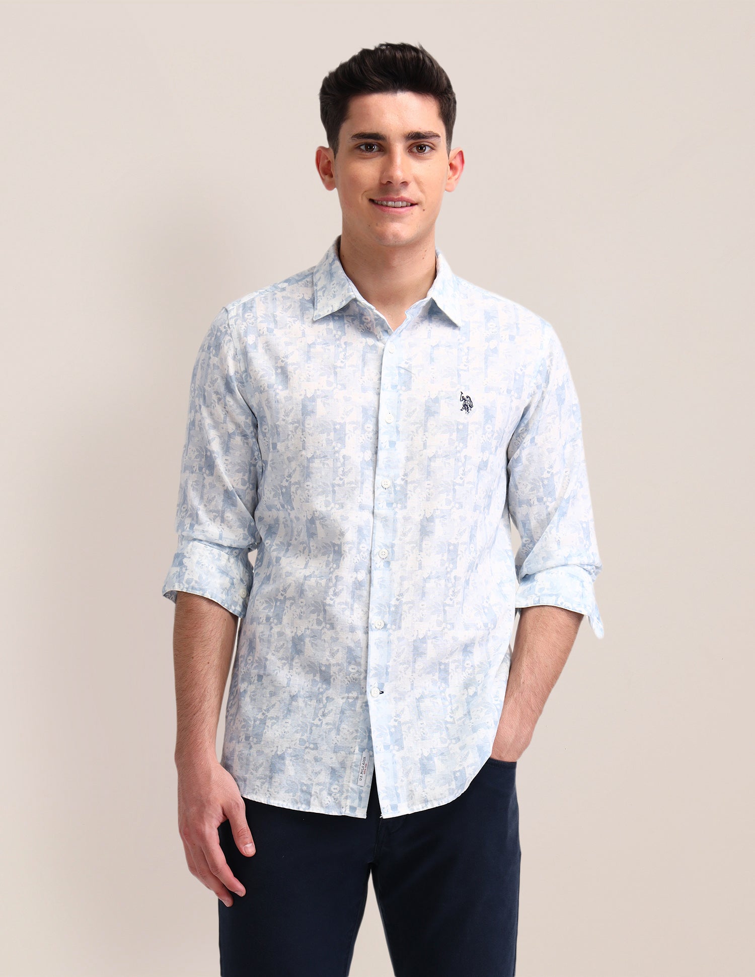 All-Over Printed Tailored Fit Shirt Blue - U.S. Polo Assn. India | Large