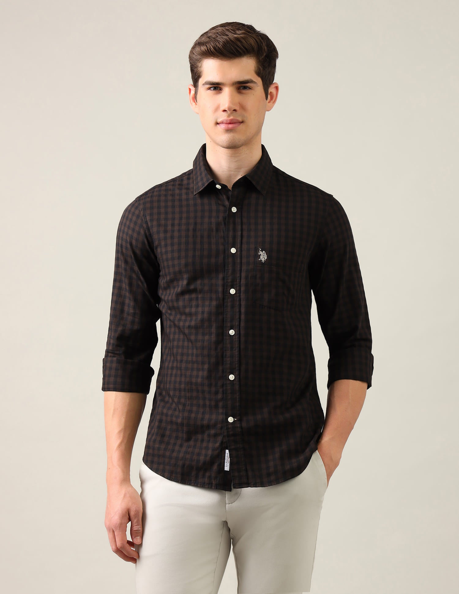 Gingham Checked Twill Shirt Brown - U.S. Polo Assn. India | Large