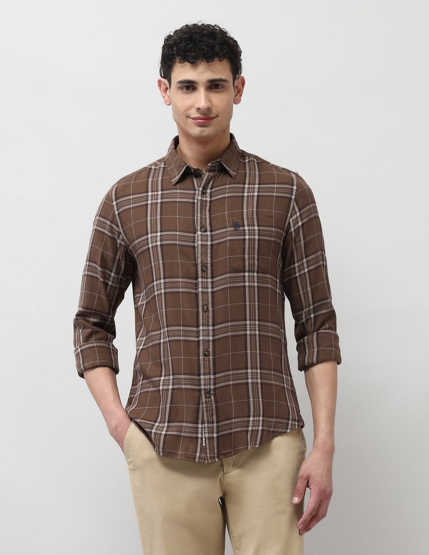 Plaid Checked Pure Cotton Shirt Dark Brown - U.S. Polo Assn. India | Large