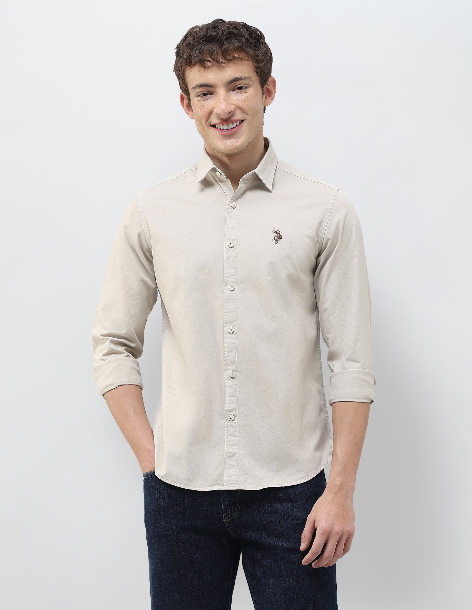 Twill Regular Fit Shirt Stone - U.S. Polo Assn. India | Large