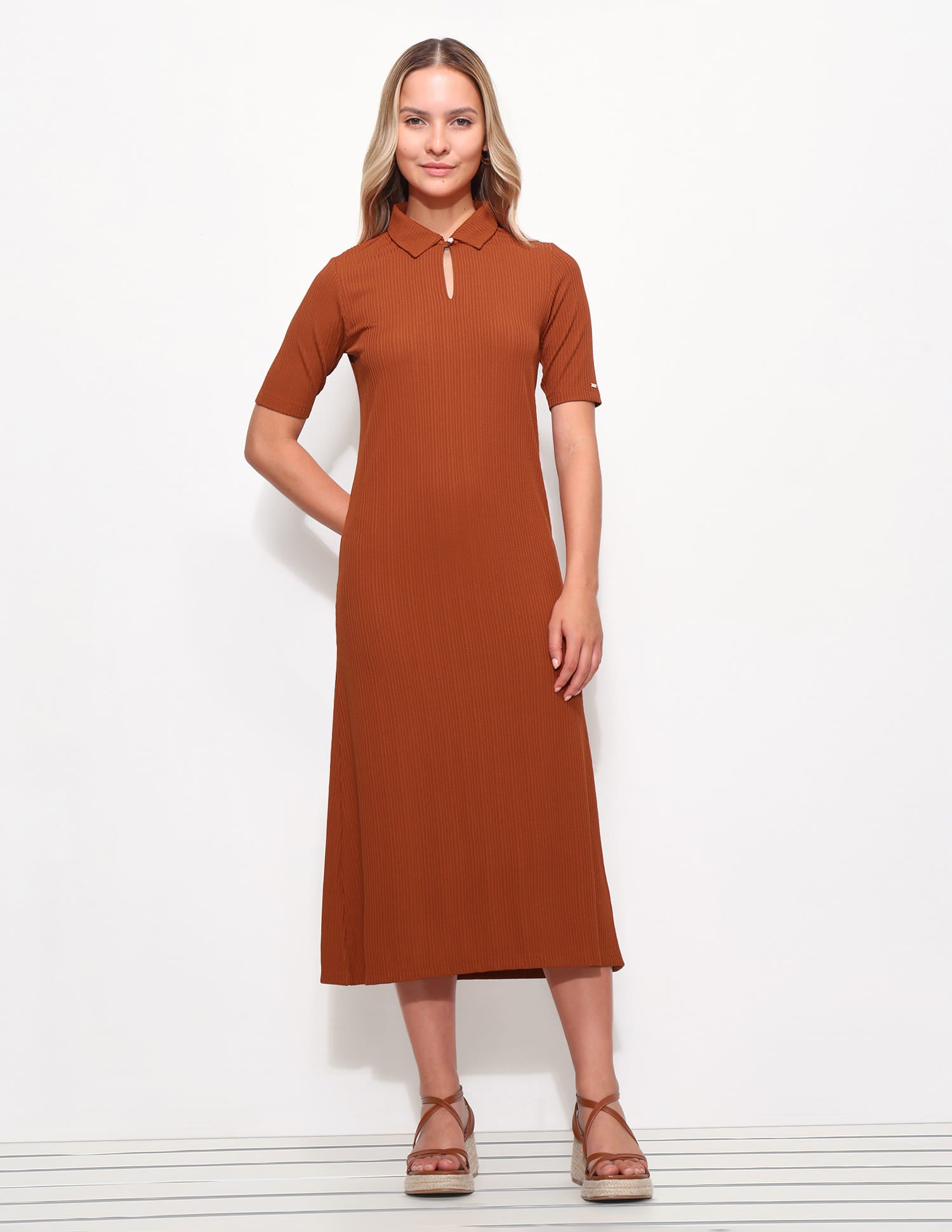 Textured Polo Midi Sheath Dress Brown - U.S. Polo Assn. India | Large